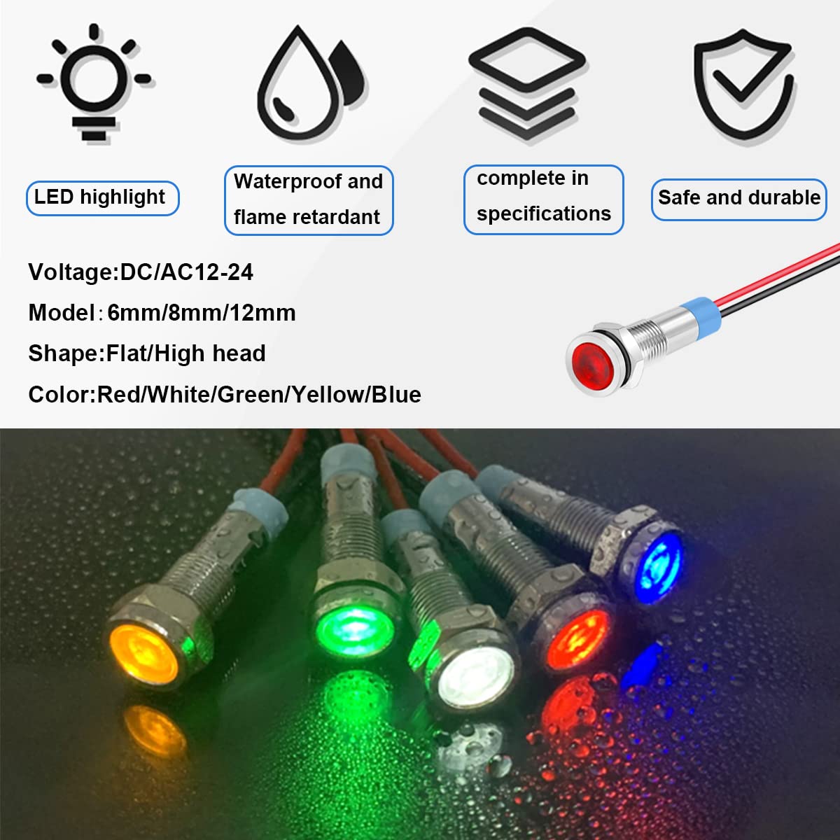 Smseace 5Pack 1/4''(6Mm) Ac/Dc12-24V Led Indicator Light Waterproof Ip65 24 Volt Led Lights Metal Pilot Lamp Lights Red Panel Led Indicator Signal Light