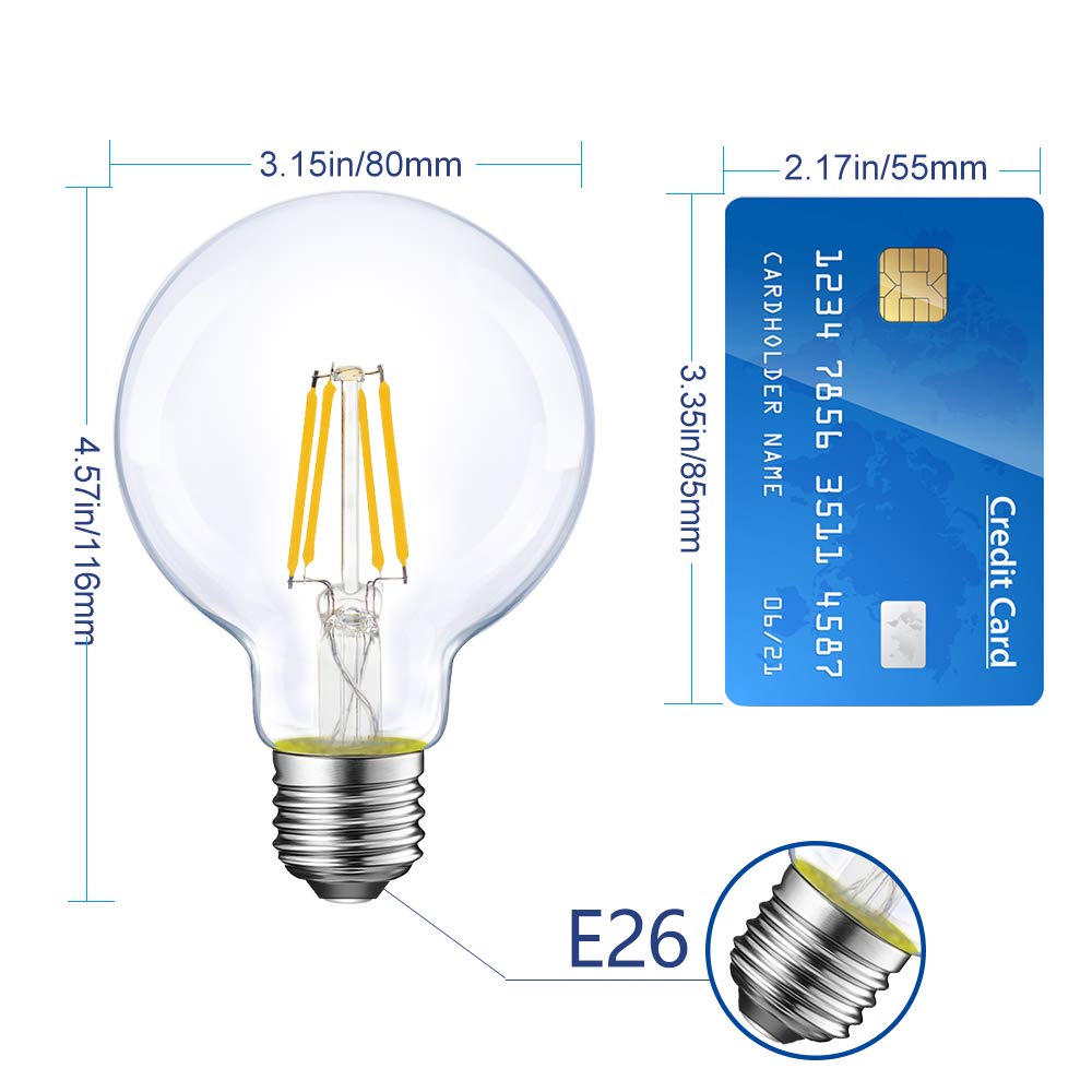 Energetic 12-Pack Dimmable Led Edison Light Bulb, G25 (G80) Globe Bulb, 60W Equivalent, 5000K Daylight, Christmas Light, E26 Sta