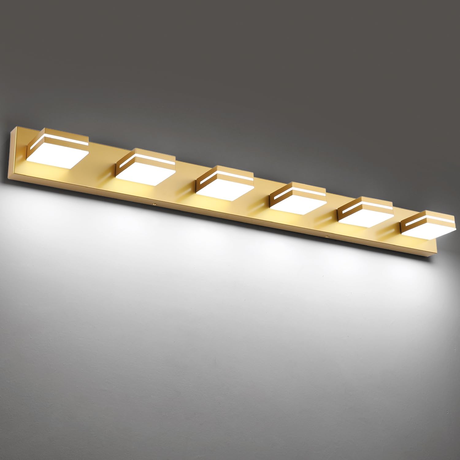 Sinerise Led Modern Bathroom Vanity Light Fixtures (6-Light, 48-Inch), Matte Gold Modern Acrylic Bathroom Wall Lighting Fixtures