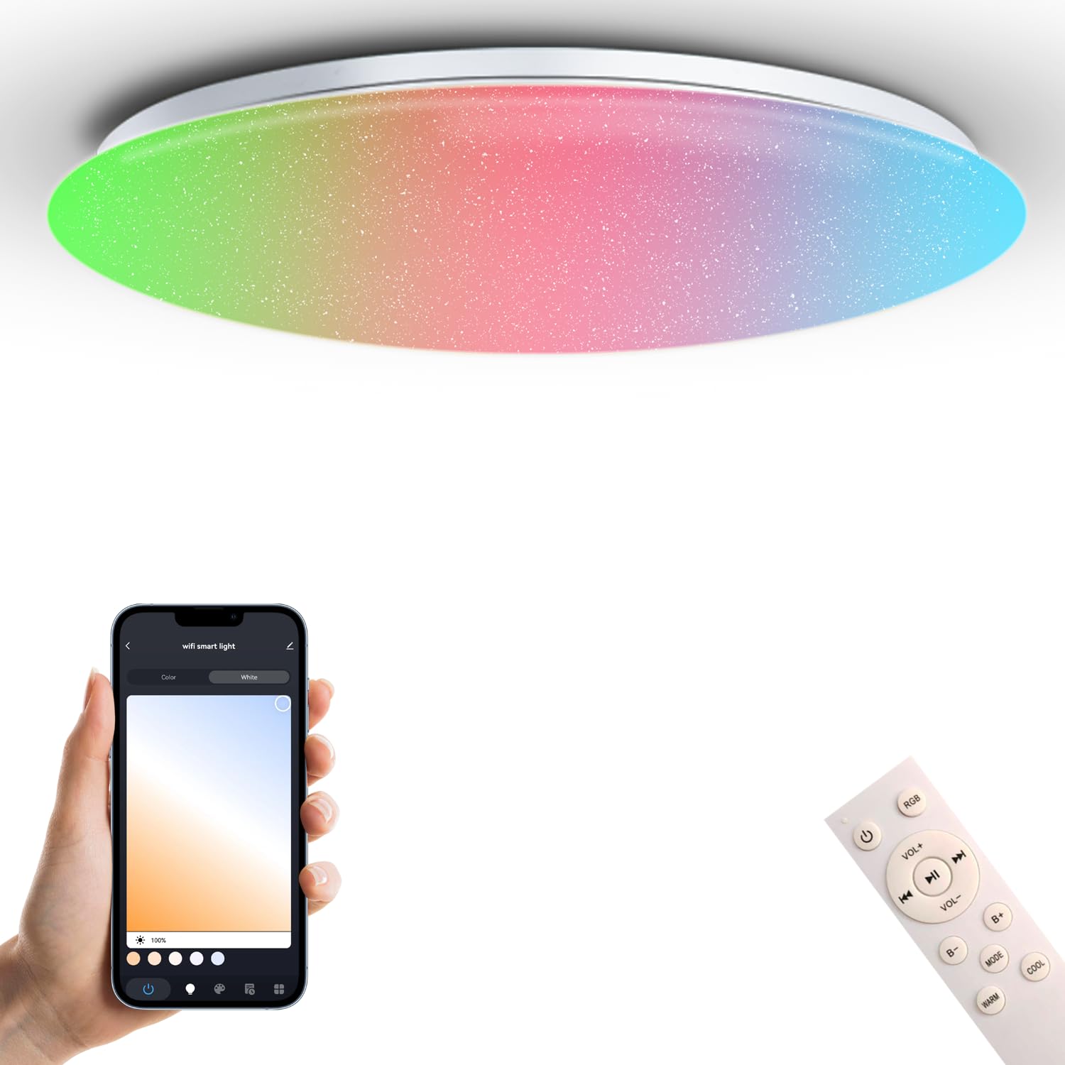 Ghettalinn LED Ceiling Light with Bluetooth Speaker 19 inch Smart RGB Ceiling Light Fixture, Compatible with Alexa & Google Home