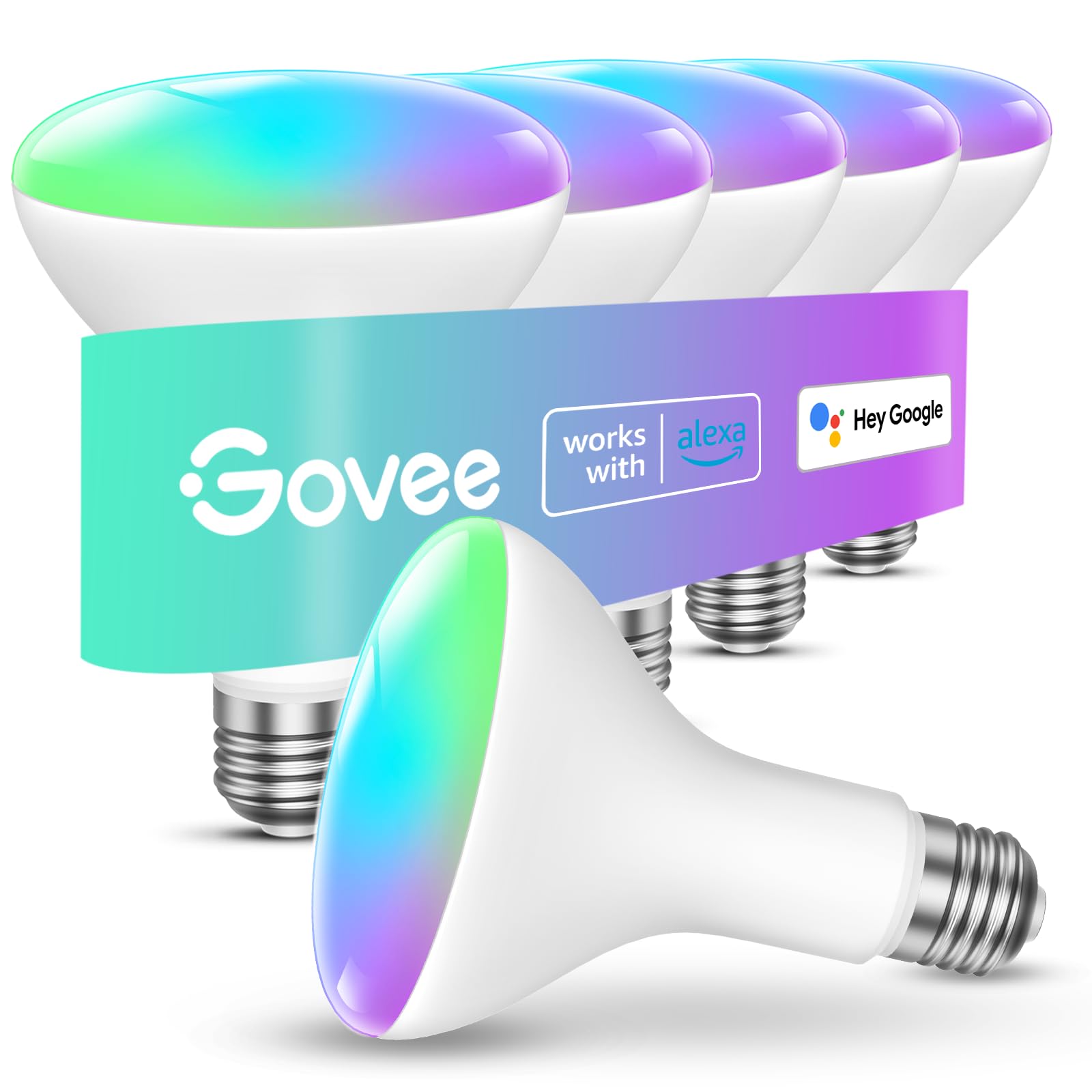 Govee Smart Light Bulbs, 1200 Lumens Dimmable BR30 Bulbs, RGBWW Color Changing Light Bulbs, WiFi & Bluetooth LED Bulbs, 16 Million Colors, Music Sync, Compatible with Alexa, Google Assistant, 6 Pack