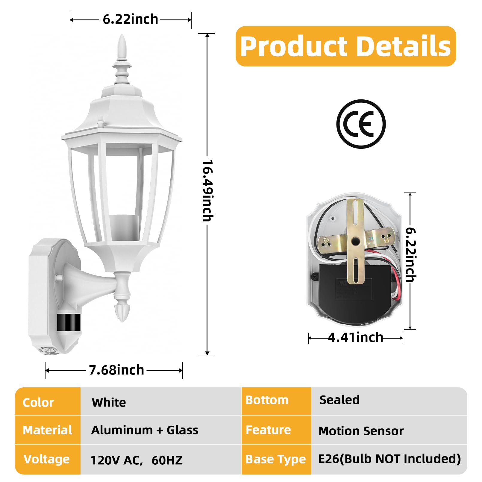 Lamomo Outdoor Wall Sconce 2 Pack, Dusk to Dawn Motion Sensor, Waterproof Aluminum Lights, White
