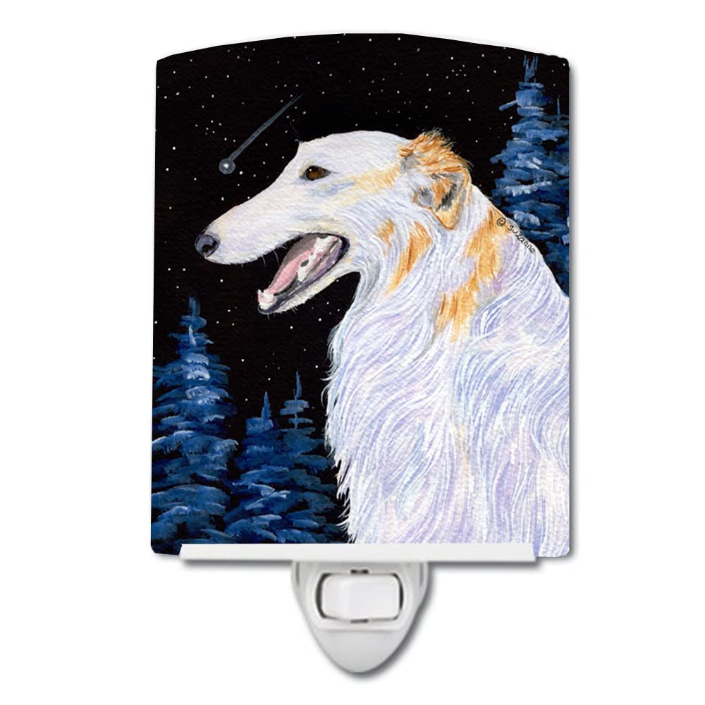 Caroline'S Treasures Ss8626Cnl Borzoi Ceramic Night Light Compact, Ul-Certified, Ideal For Bedroom, Bathroom, Nursery, Hallway, Kitchen, 6X4X3, Multicolor