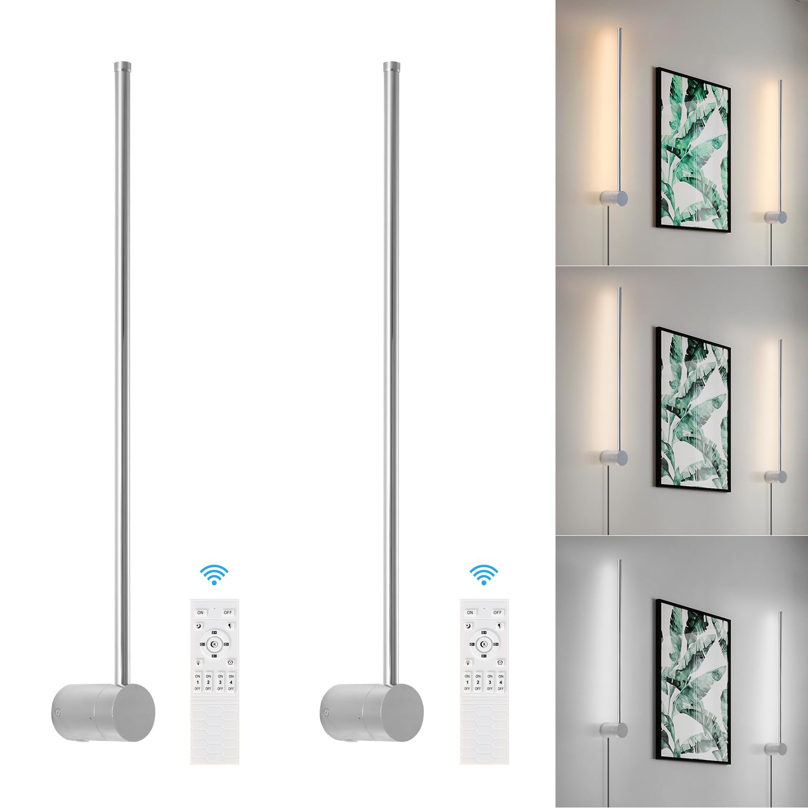 KELUOLY Modern LED Wall Sconces Set of 2, Chrome Dimmable 23.6" Aluminum Lighting for Bathroom, Bedroom, Living Room, Model RYDCT-G60