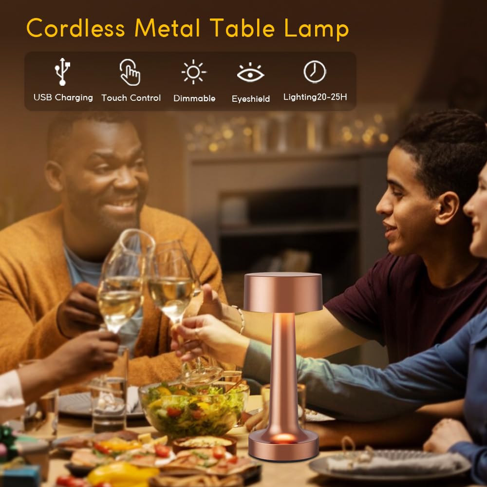 Hpufkot Portable Led Table Lamp, 3-Levels Brightness Metal Desk Lamp,3 Color Touch Control Rechargeable Lamp, Ideal Bedside Lamp