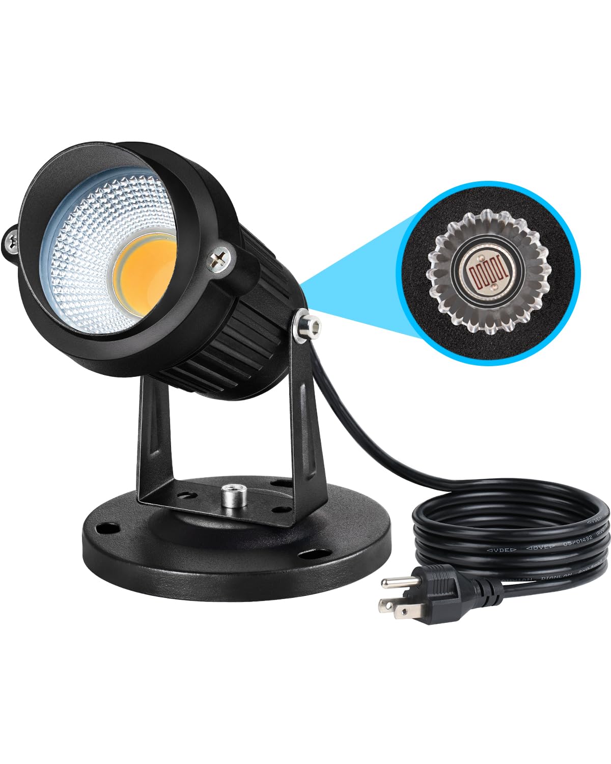 SUNVIE Outdoor LED Spot Lights with Photocell Sensor, 7W, Black, Aluminum, 1 Pack, Model CHWP-05-01P, Waterproof Landscape Lighting