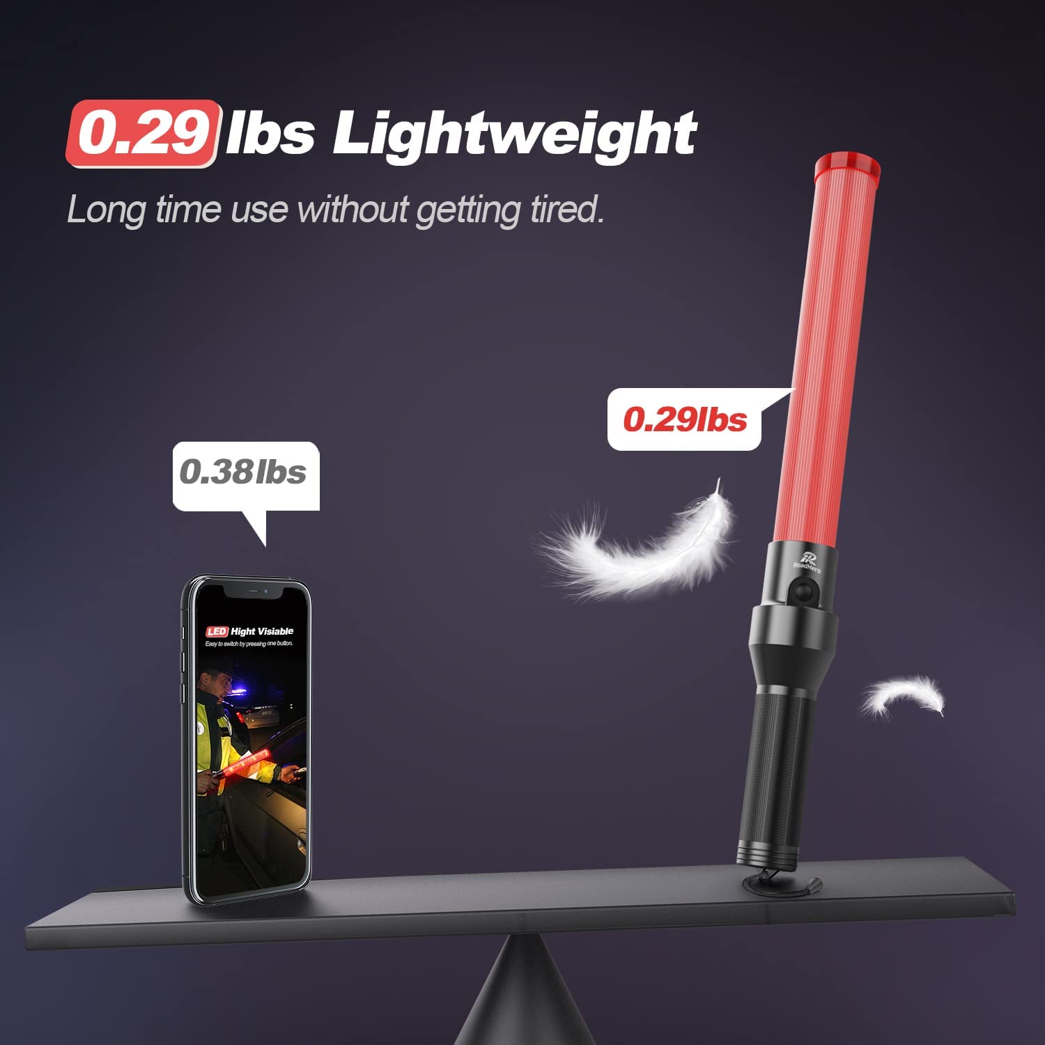 RoadHero 2 Pack 16 Inch Red LED Traffic Wands with 3 Flashing Modes for Air Marshaling and Car Directing