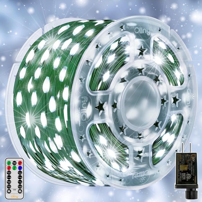 Ollny Christmas Lights, 198 FT 600 LED Outdoor Waterproof Plug in Christmas Tree Lights with 8 Modes Remote Timer, String Lights