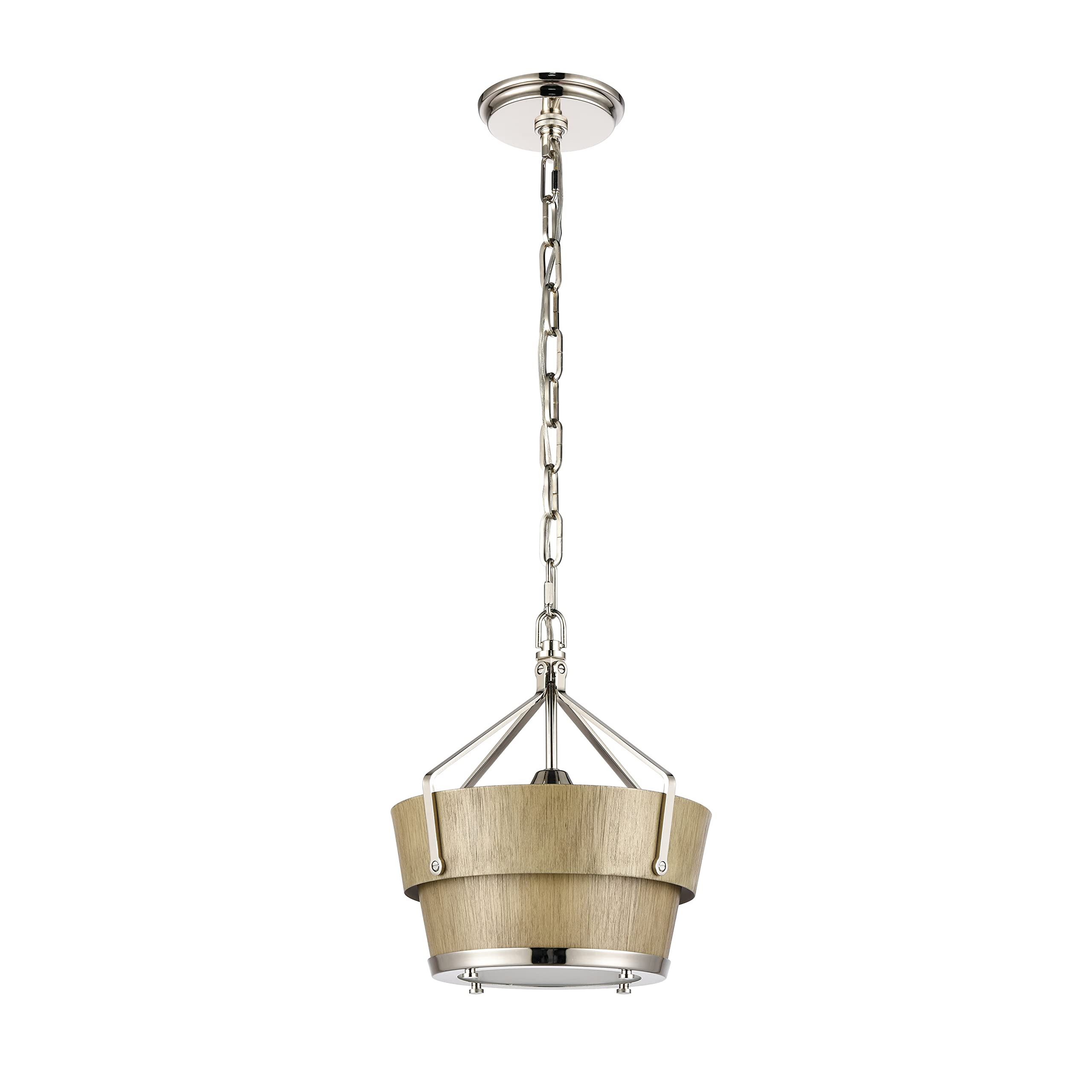 Elk Home Marin 1-Light Pendant, Polished Nickel, Corkwood & Etched Glass, 14&quot;W X 16.5
