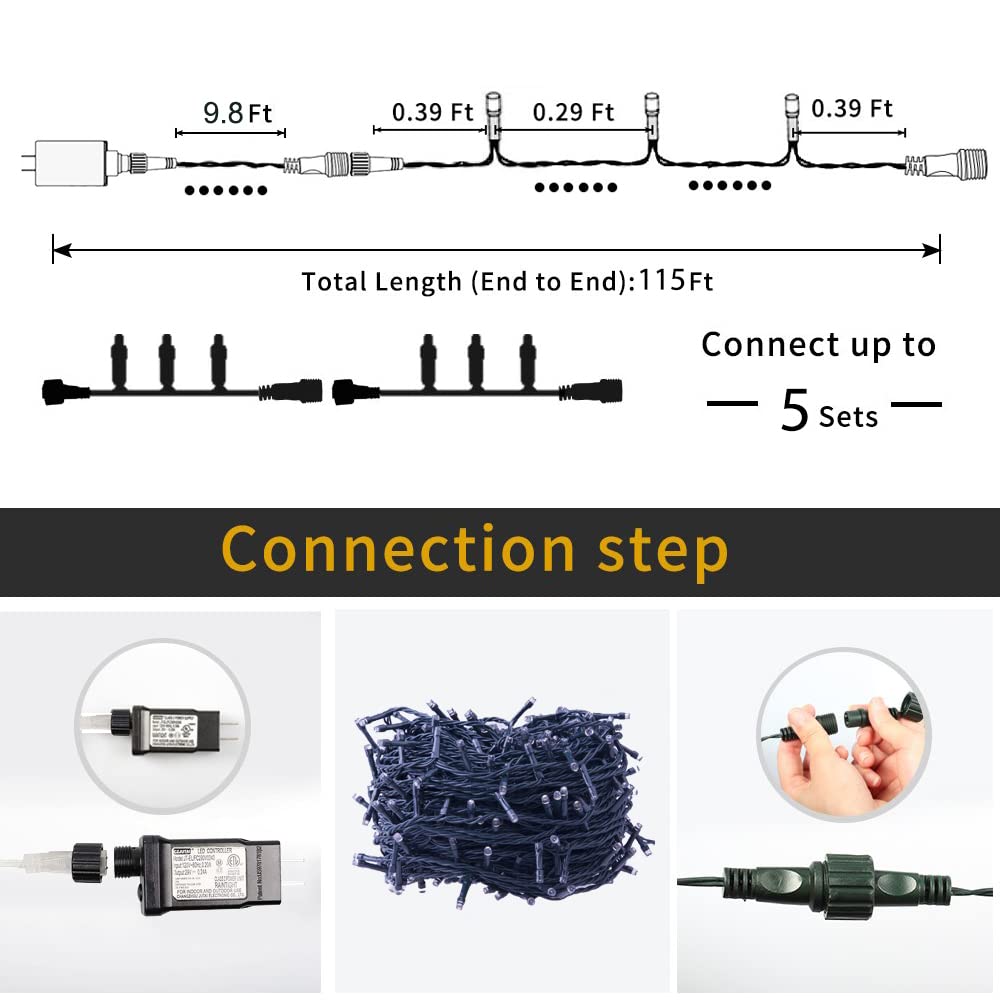 Epesl Christmas String Lights - 320 LEDs, 35m, Waterproof, Blue, 8 Modes, Model BW-32LEDSL-US-Blue, Indoor/Outdoor Use