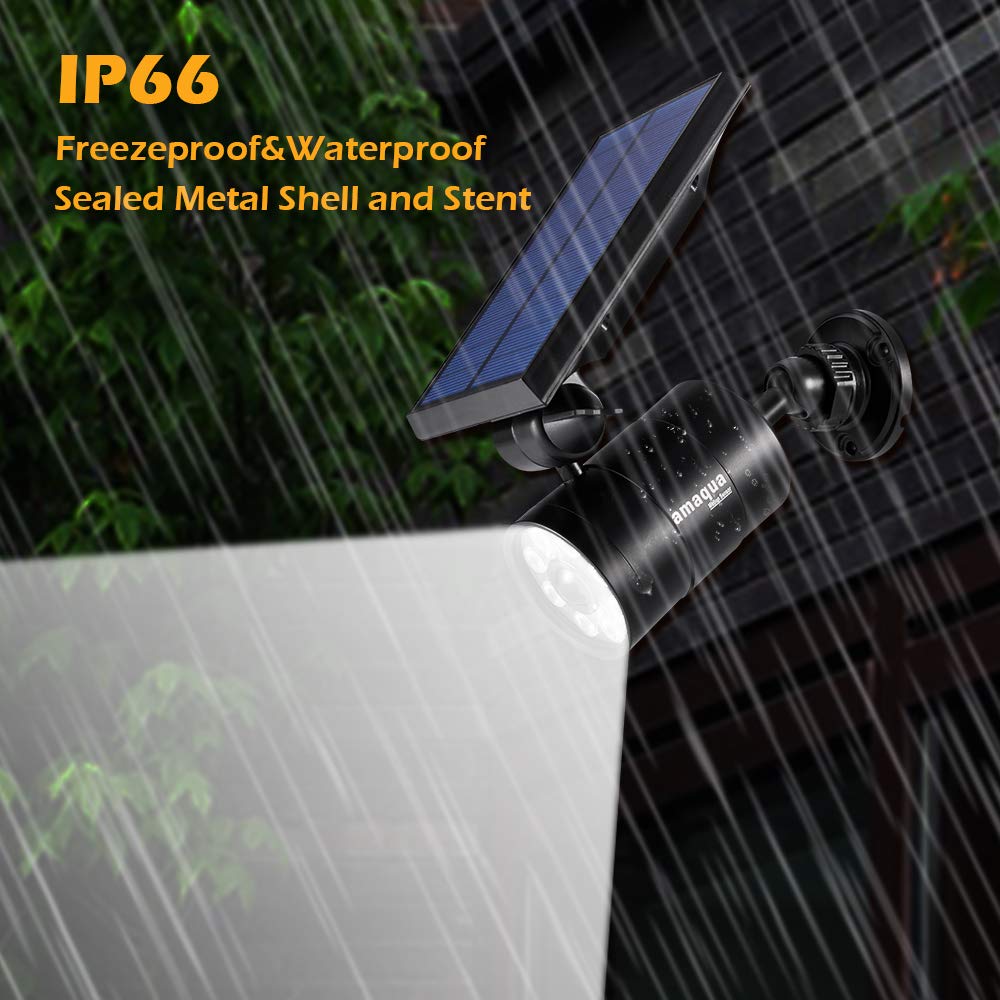 Amaqua Solar Motion Spotlight 9W, 1400 Lumen, Aluminum, Black - Outdoor Floodlight For Garden & Garage