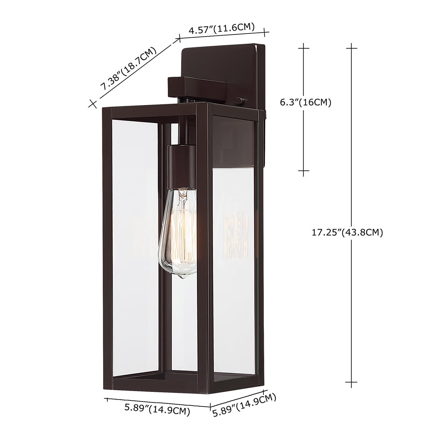 Faymart Outdoor Sconce Lights, 18 Inch Metal and Glass Wall Lantern, Oil Rubbed Bronze, 2 Pack for Porch Garage Balcony