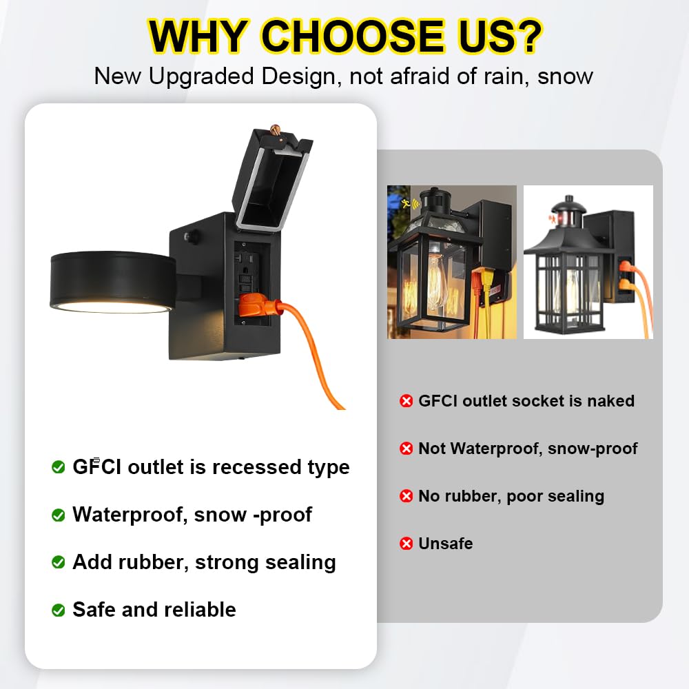 Double Century Outdoor Porch Lights With Gfci Outlet, Dusk To Dawn, Waterproof Aluminum