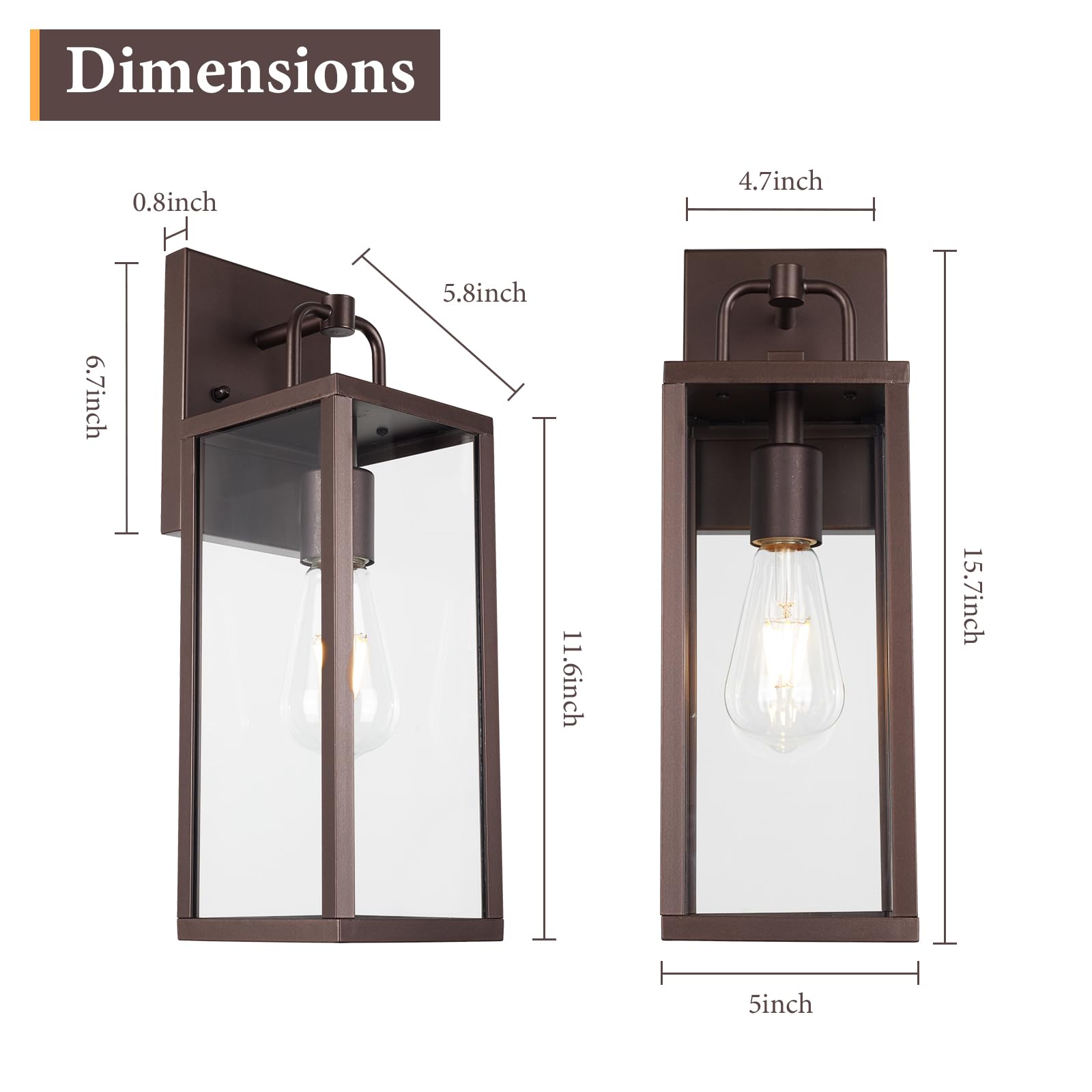 Diyel Transitional Outdoor Wall Sconce Light  16 Inch Tall Modern Exterior Wall Lighting With Clear Glass  Anti-Rust Powder Coat Bronze Outside Lantern Lamp For Front Porch Doorway Patio  1 Pack