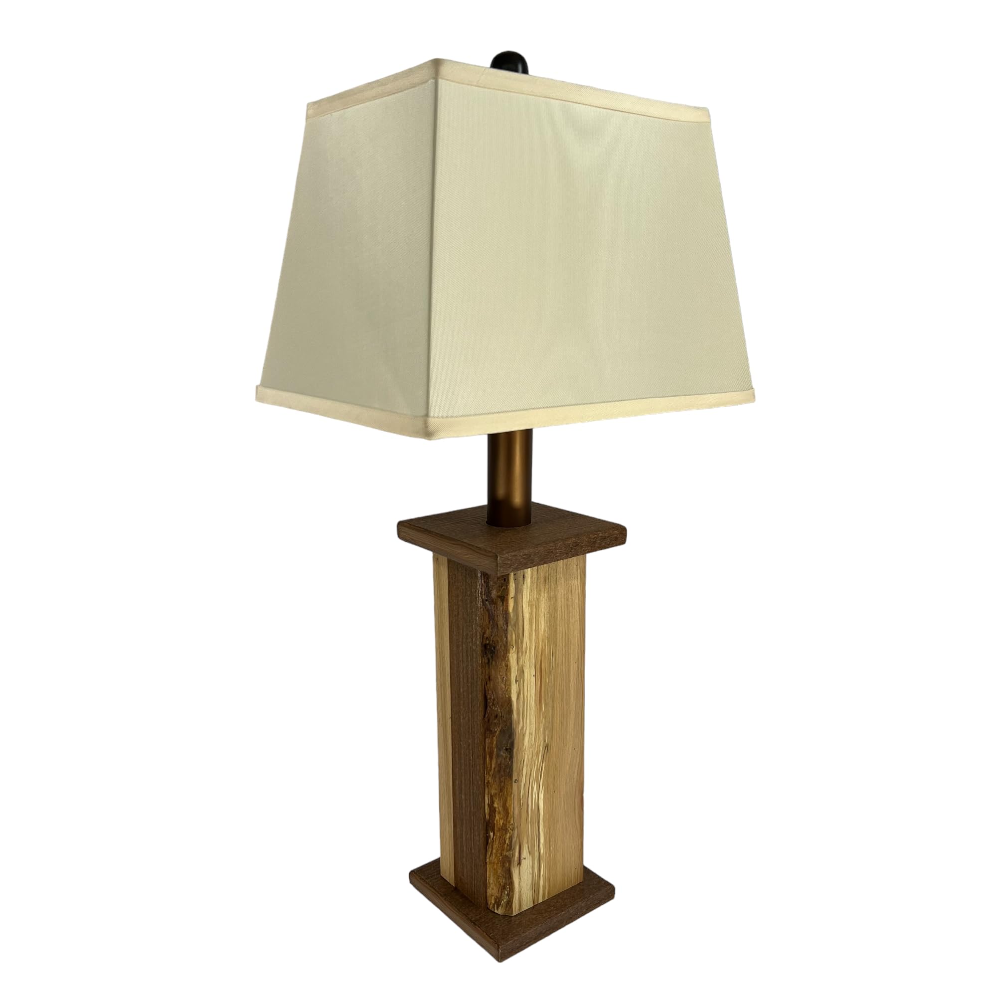 Green Mountain Live Edge Table Lamp - 28" Tall, Battery-Operated, Rustic Hickory & Beech Wood, 3 Stage Dimmer, Auto-Off Timer