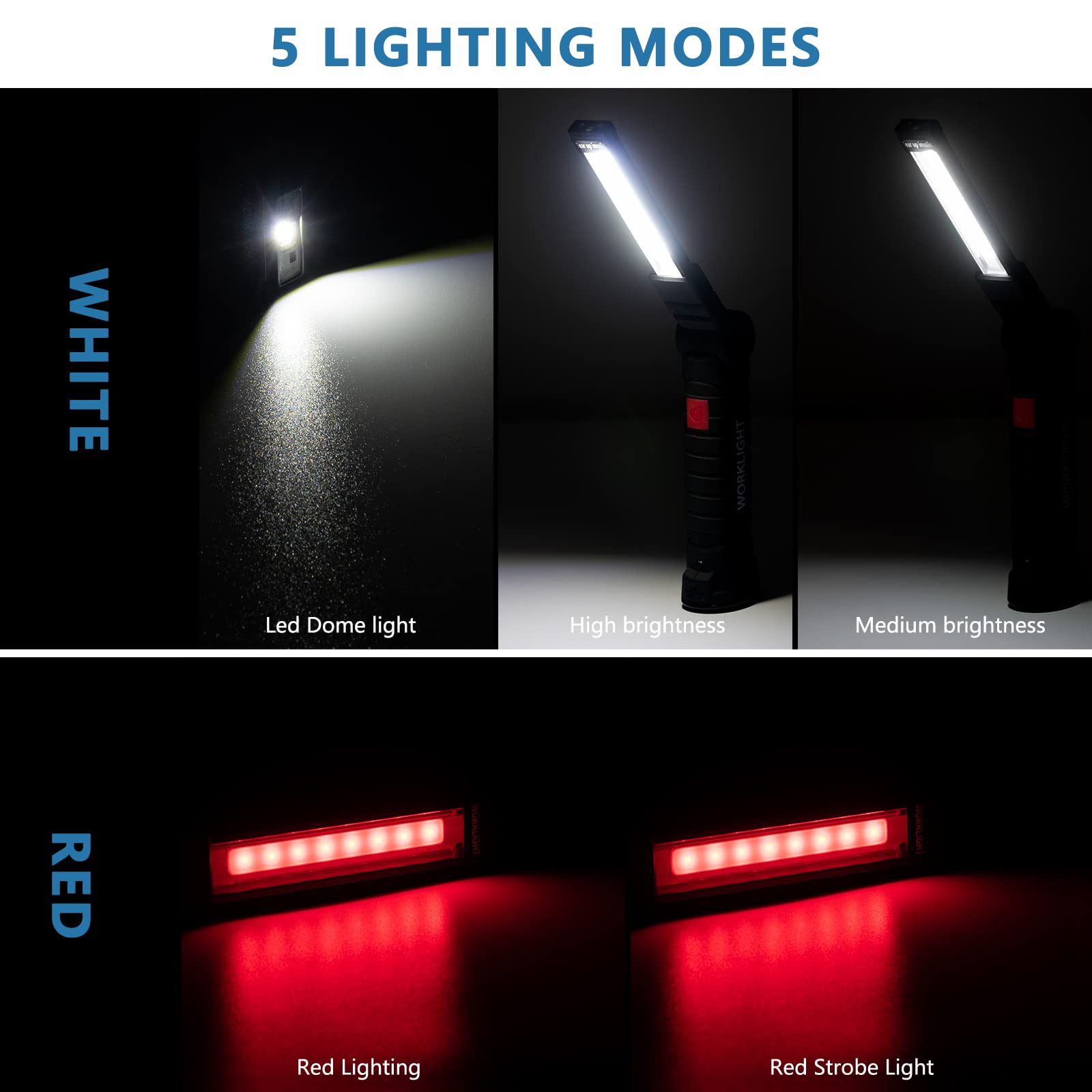 4 Pack LED Rechargeable Flashlights Work Lights,Vagocom Mechanic Tools Cordless Worklight with Magnetic Base 360Rotate 5 Modes,P