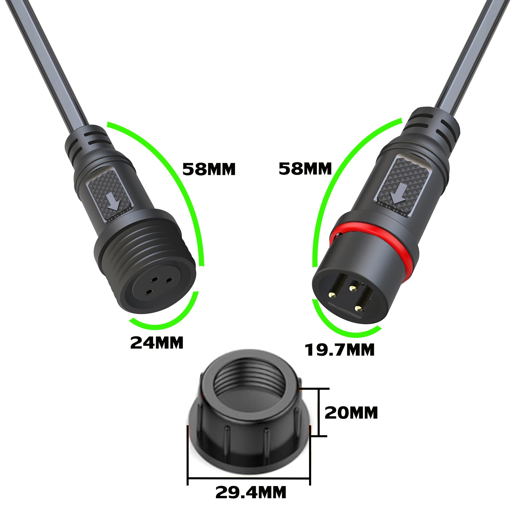 Yetor Waterproof Connectors 3 Wire,18Awg Male Female Plug Led Connector With 3Pin Waterproof Connectors,Ip68 20Cm Extension Cabl