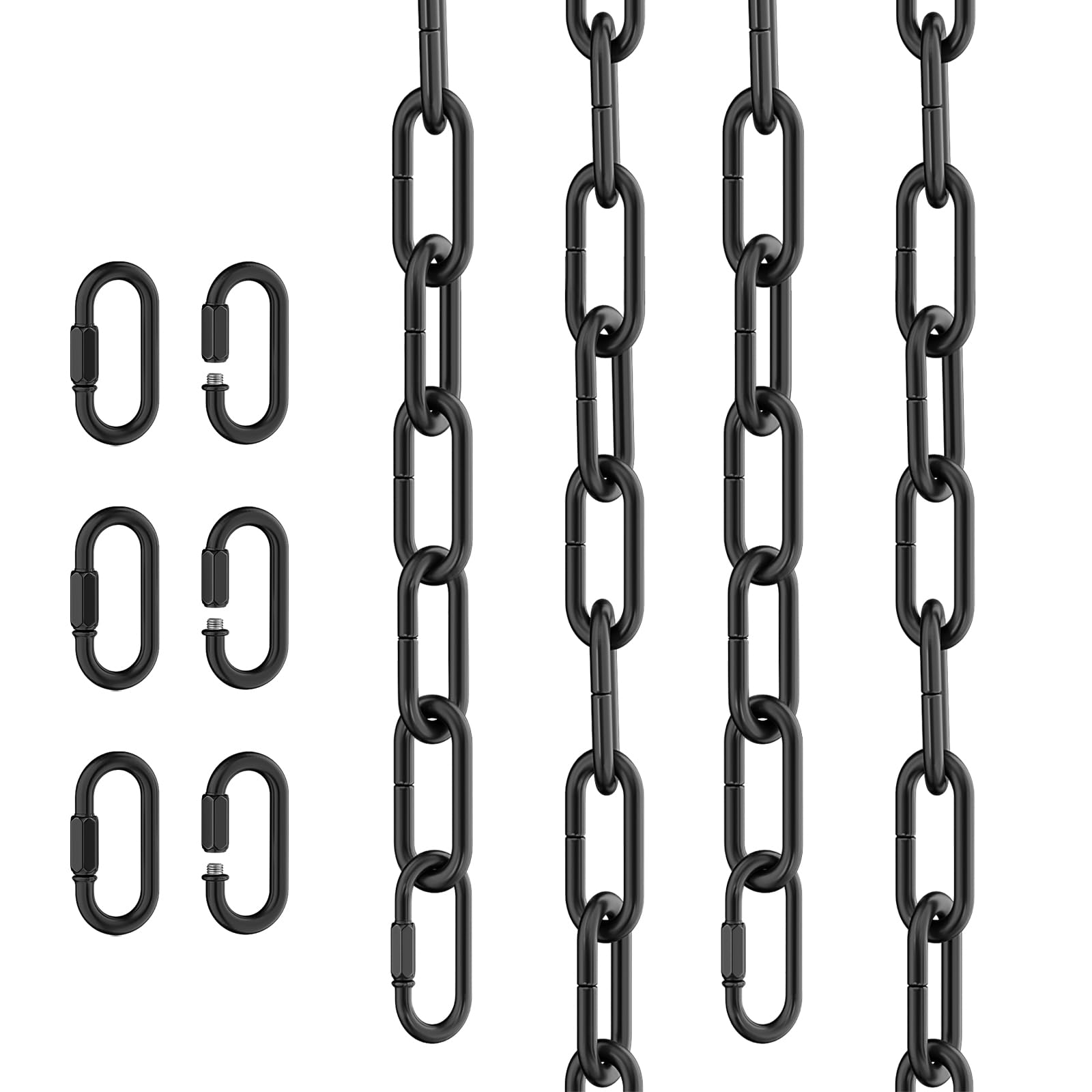 garini 6 Feet Industrial Black Light Fixture Chain, Adjustable Metal Pendant Chandelier Chain Extension with Detachable Link, 3 