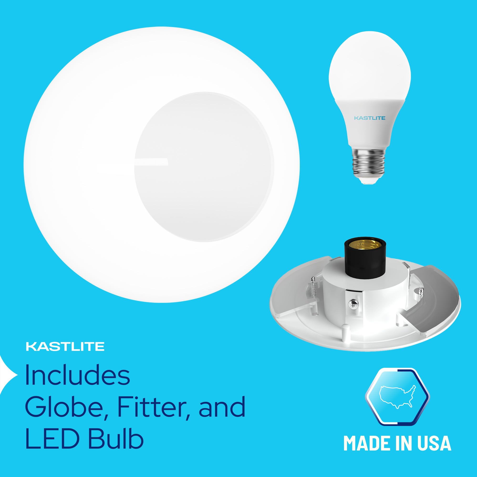 Kastlite 12 Outdoor Light Post Globe Combo  Fits 3 Posts - White Acrylic Lamp Cover  White Fitter Wing Clips  5000K Led Bulb - Modern Driveway Yard Lamppost Lighting Fixture  Outdoor Pole Lights
