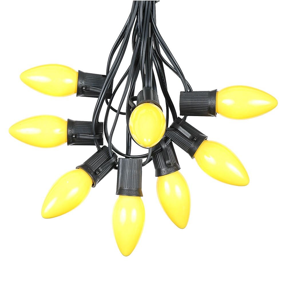 Novelty Lights 25 Foot C9 Yellow Ceramic Christmas String Light Set - Outdoor Christmas Light String - - Opaque Christmas Bulbs - Roofline Light String - Outdoor String Lights - Black Wire