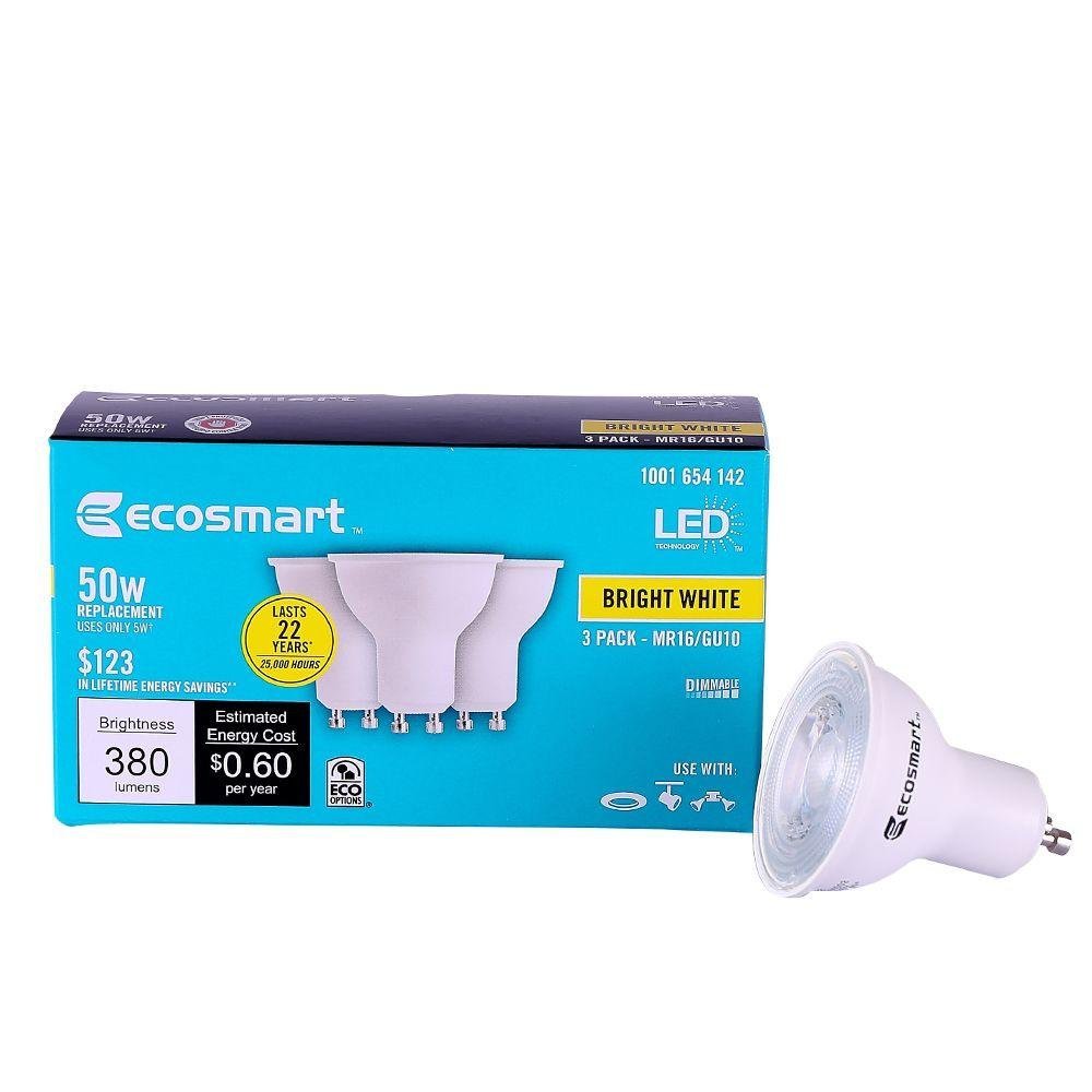 Ecosmart 50W Bright White Mr16 Gu10 Led Bulb - 12-Pack, Energy Efficient Lighting