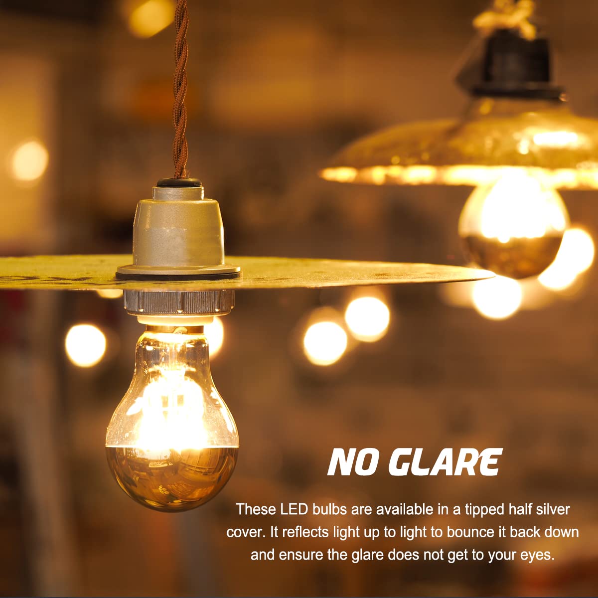 Half Chrome Light Bulb 6W (60 Watt Equivalent), Dimmable A19 A Shape 2700K Warm White Decorative Led Edison Bulb, Silver Tipped