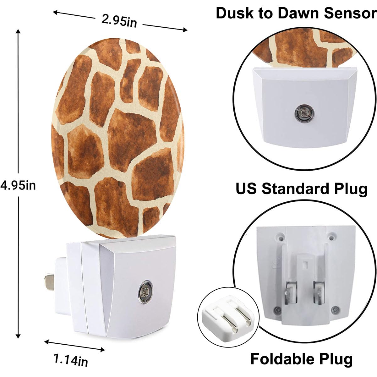 Uanvaha Giraffe Night Light Brown Animal Skin Giraffe Plug-In Night Lights With Dusk-To-Dawn Sensor For Bedroom, Bathroom And Li