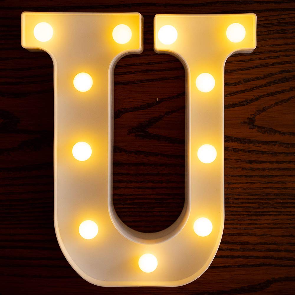 Yorulory LED Letter Lights Sign Letters Light Up Letters Sign for Night Light Wedding Birthday Party Battery Powered Christmas Lamp Home Bar (U)