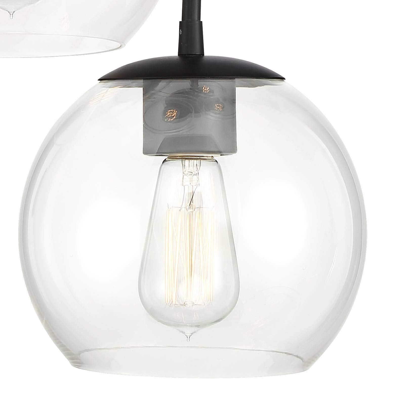 Possini Euro Design Black Pendant Chandelier Lighting 5-Light Modern Clear Glass 19.5in Fixture for Dining Room, Kitchen, Entryway