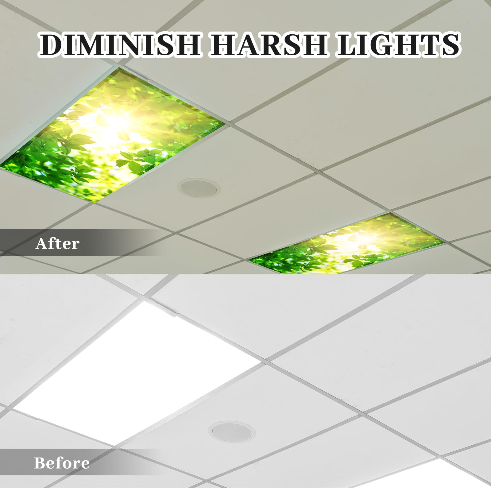 Patelai Fluorescent Light Cover with 10 Magnets, 4 x 2 Feet, Green Leaves, Flame Retardant Fabric, Model PT-Patelai-2655