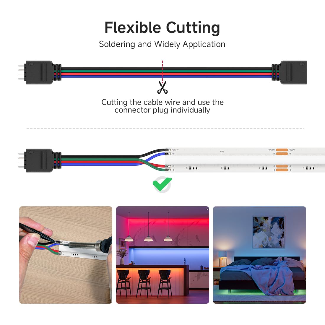 Btf-Lighting 5 Pack 22Awg 4 Pin Jst Male To Female Plug Led Connector 1.64Ft/0.5M Extension Cable For Fcob Smd Rgb Led Strip Lights Solderless Controller Wire