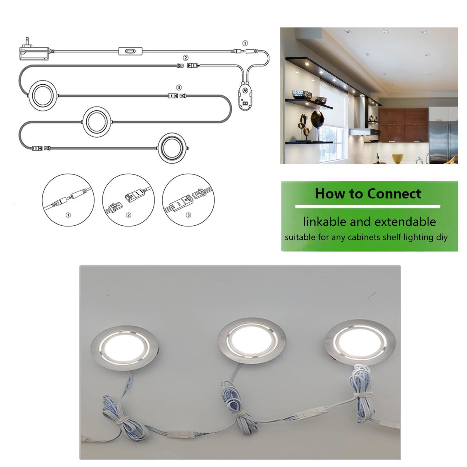 LAMPAOUS Smart Puck Lights 2700-6500K Tunable LED Under Cabinet Lighting, 3pcs, Metallic Grey, Model YF_P-CA-07