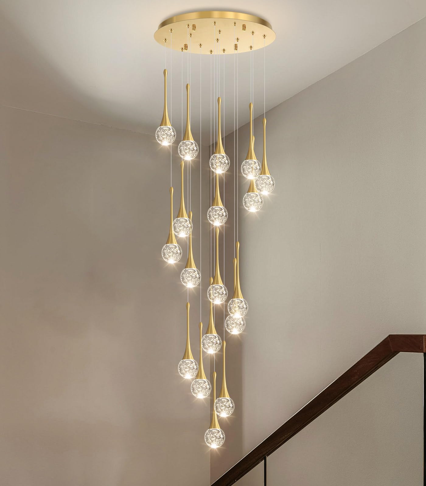 Cenozo 18-Light Modern Glam Crystal Chandelier, Gold Metal, LED Dimmable, Perfect for High Ceilings and Staircases, Model RS2037-18G