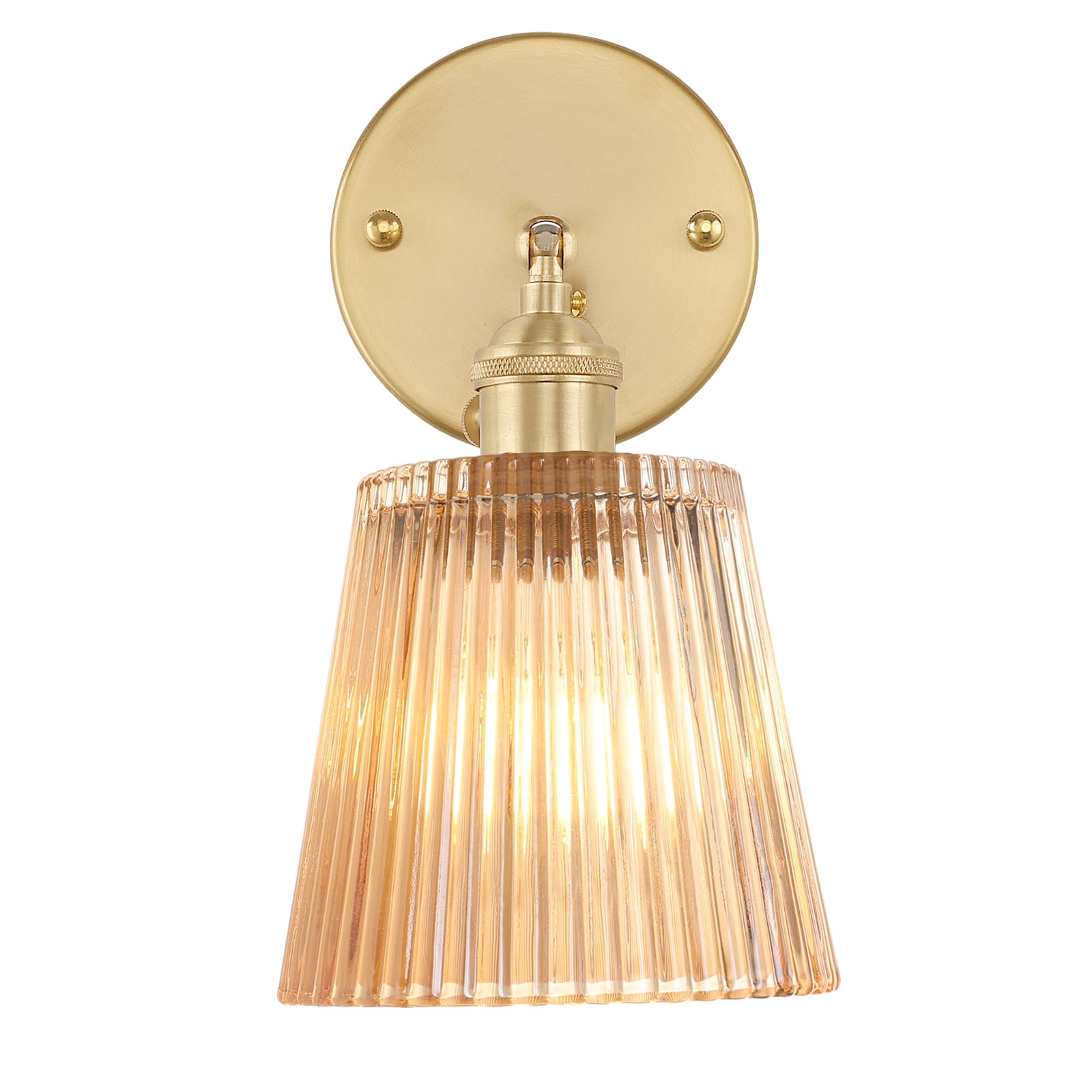 Shenmoyl Vintage Wall Sconce - Amber Stripe Glass, Hardwired, 180° Adjustable, Modern Lighting Fixture For Bedroom And Doorway