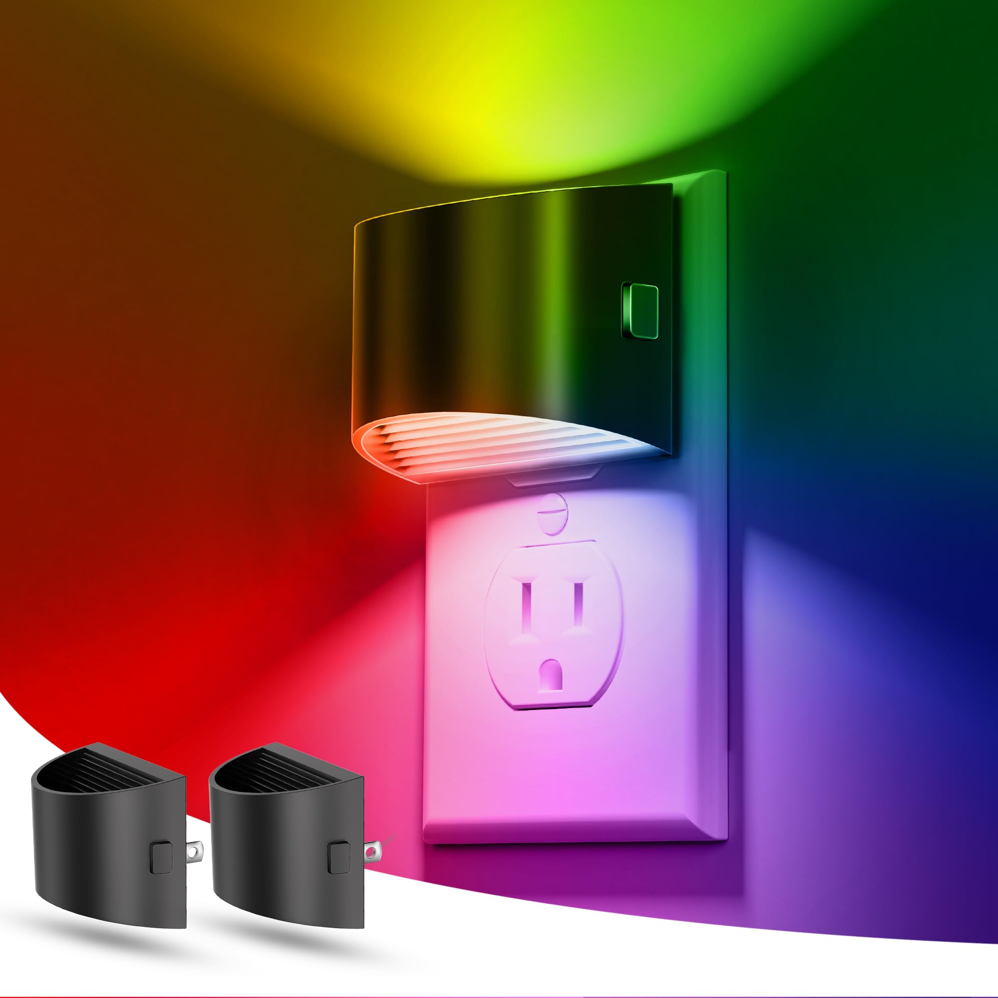 L LOHAS LED Night Lights, 8 RGB Colors, Dusk to Dawn Sensor, 2 Pack, Black-Multi Colors, Model GY10709US-2