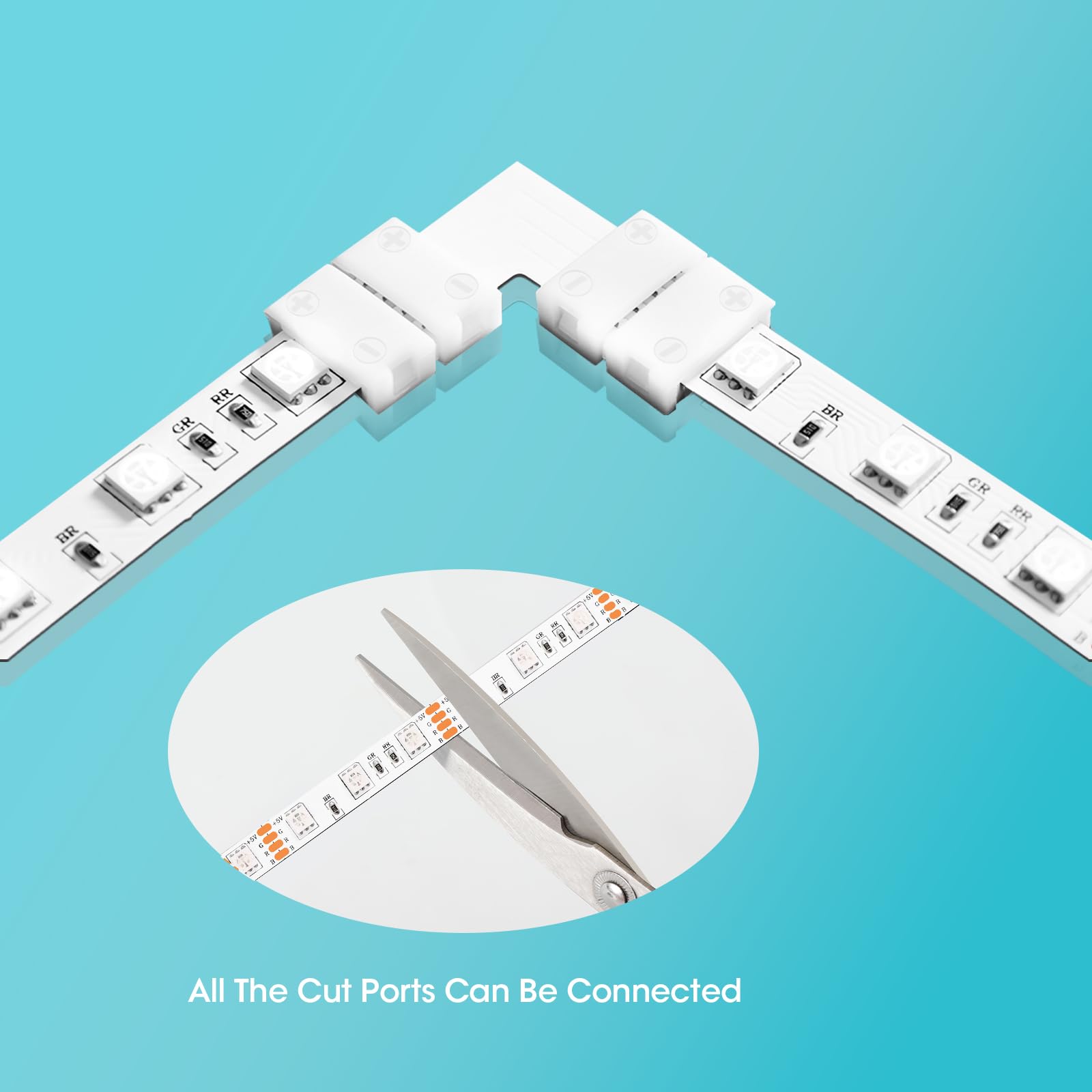 Wenhsin 10-Packs L Shape 4-Pin Led Connectors For Led Strip Lights 10Mm Width Unwired Gapless Solderless Adapter Extension