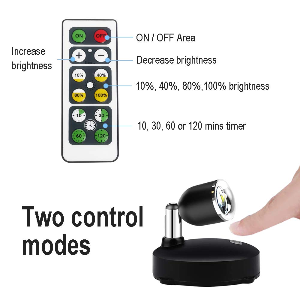 Amries Led Spotlight - Battery Operated, Dimmable Accent Lighting With Remote Control, Black