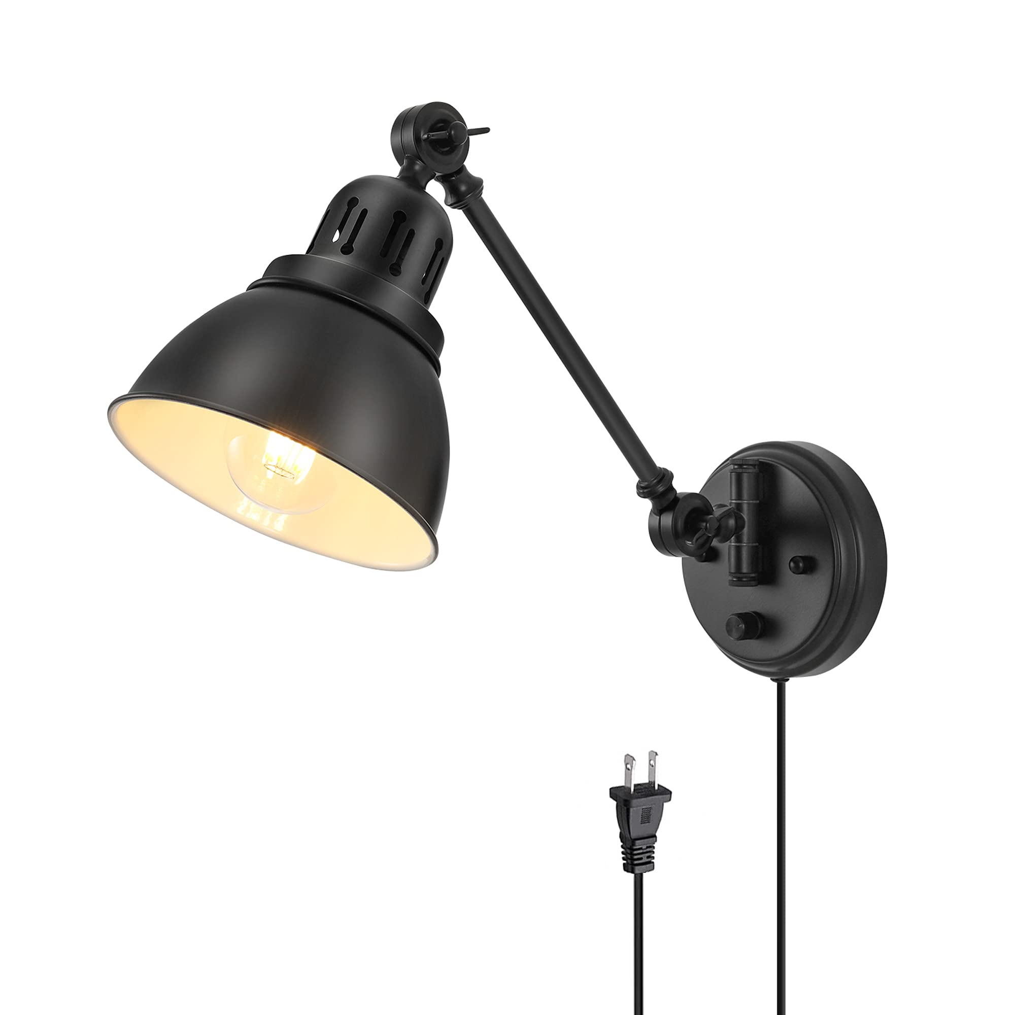 Goodate Dimmable Plug-In Wall Sconce, Black Metal Swing Arm Lamp With 6Ft Cord, E26 Base