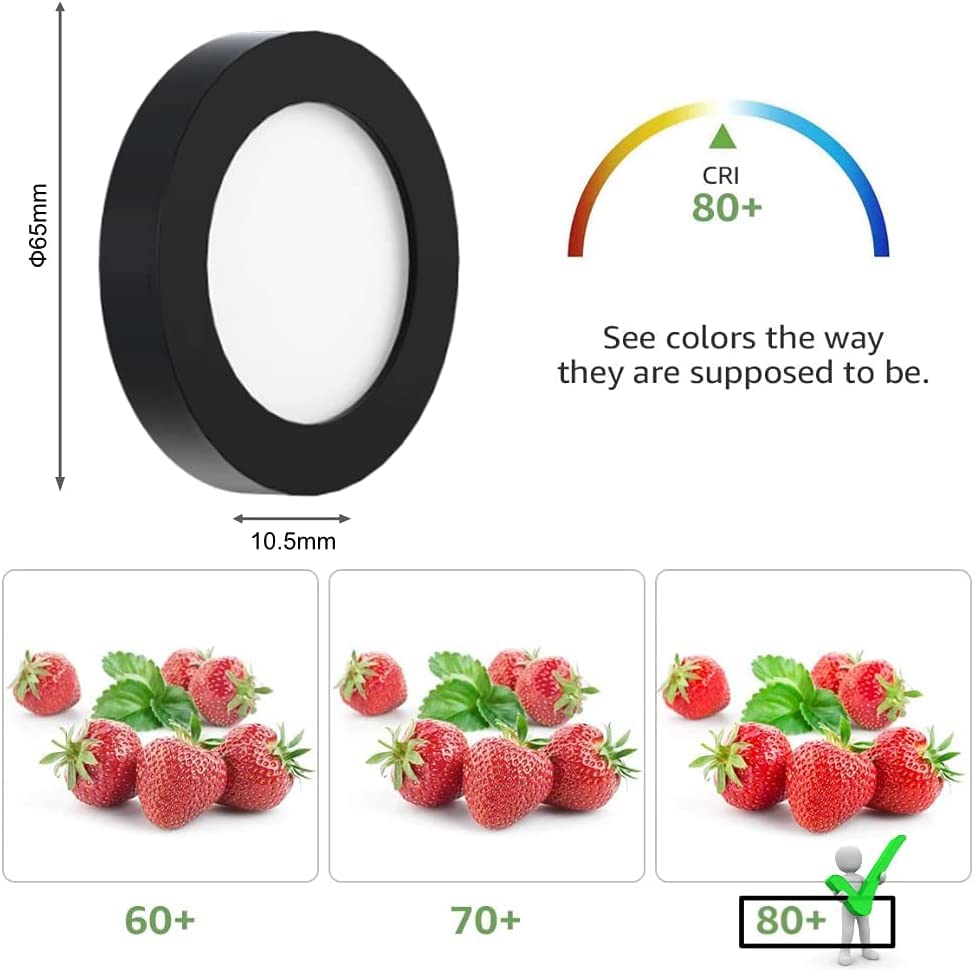 Vst Under Cabinet Lighting Plug In With Wired Touch Dimmer Switch,Recessed Or Surface Mount Design,Warm White 3000K 12V 2W(12W Total, 60W Equivalent),6 Pack Black Puck Lights Fixtures