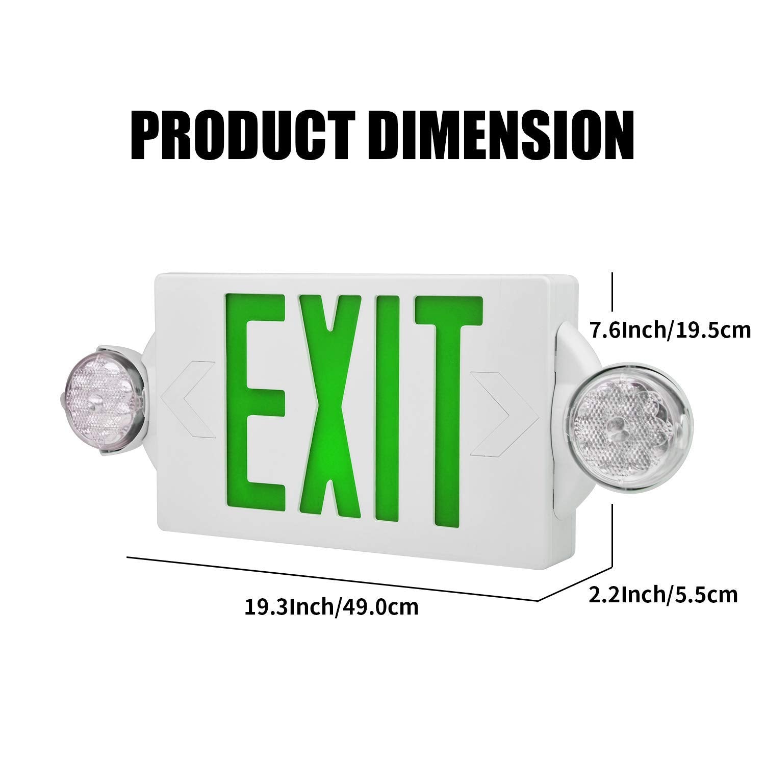 Akt Lighting Led Emergency Light & Exit Sign Combo, Green Exit Sign, Ul Certified Emergency Exit Light, Adjustable Lamps With Back-Up Battery For Business (Green, 6 Pack)