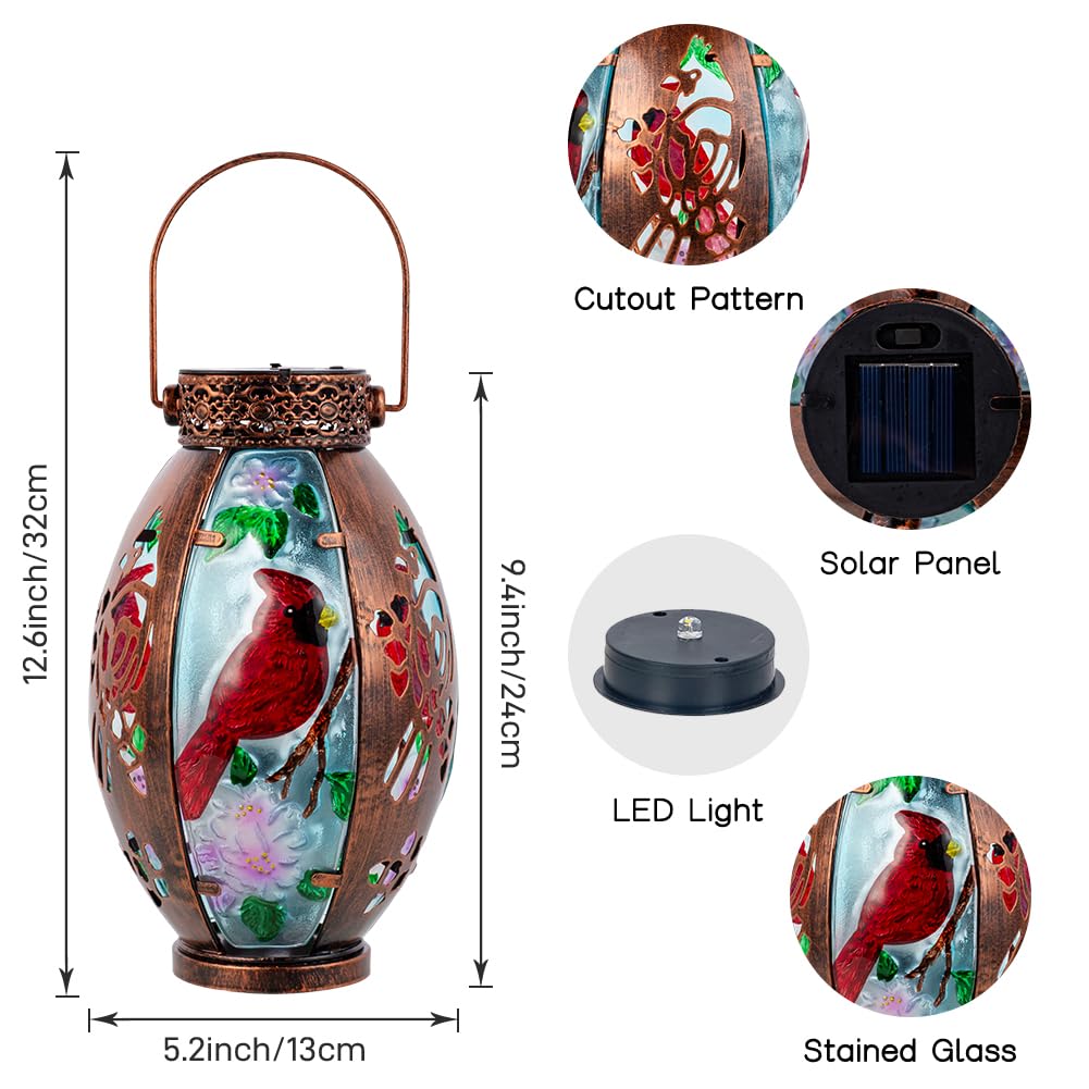 Starsoul 2 PC Cardinal Outdoor Solar Lantern Cardinal Solar Light Waterproof Tabletop Lamp with Hollowed-Out Design for Yard Pat