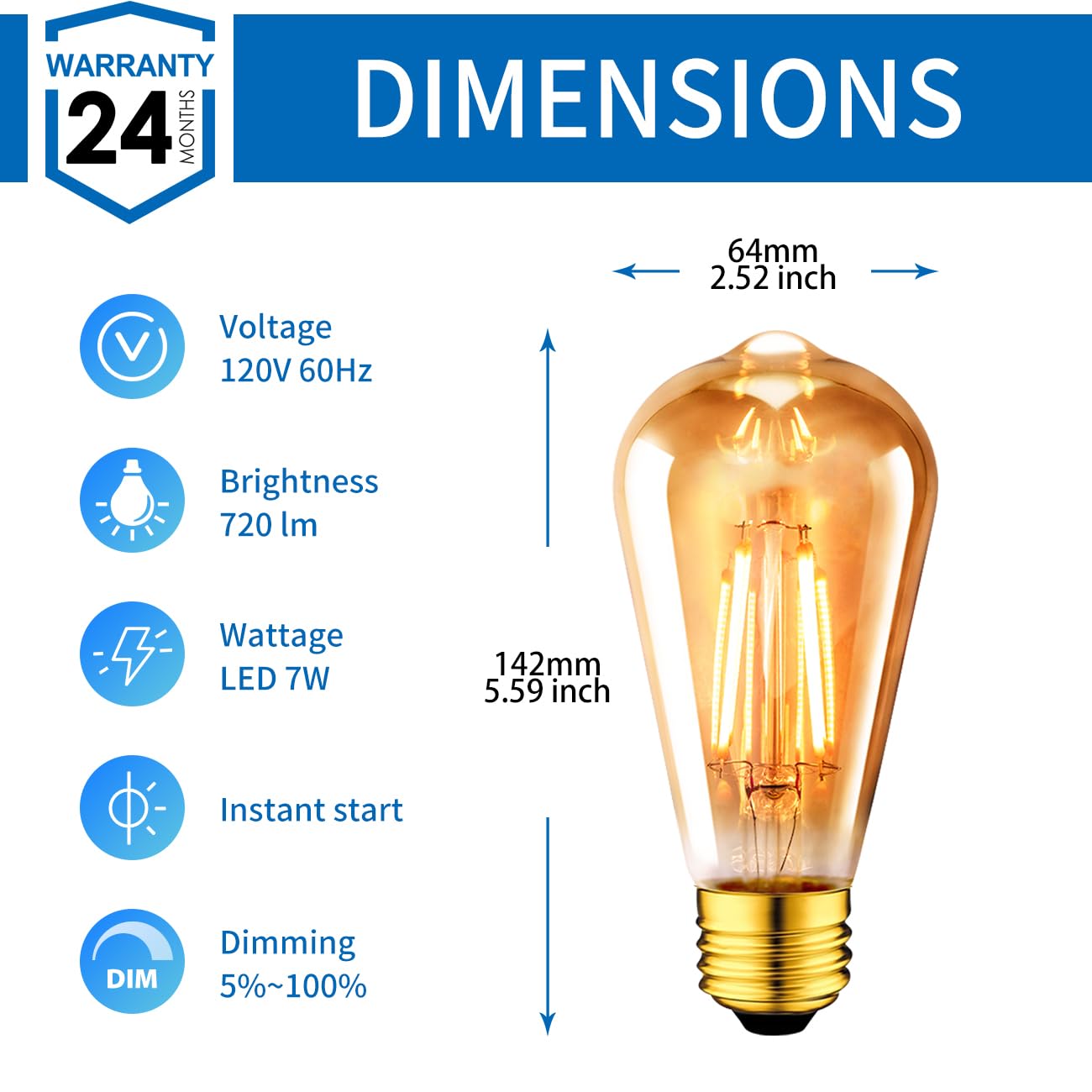 Anwio Vintage Edison Light Bulb St21 Led Filament Bulb 7W(60 Watt Equivalent) Dimmable 2500K (Amber Glow) Warm White E26 Medium