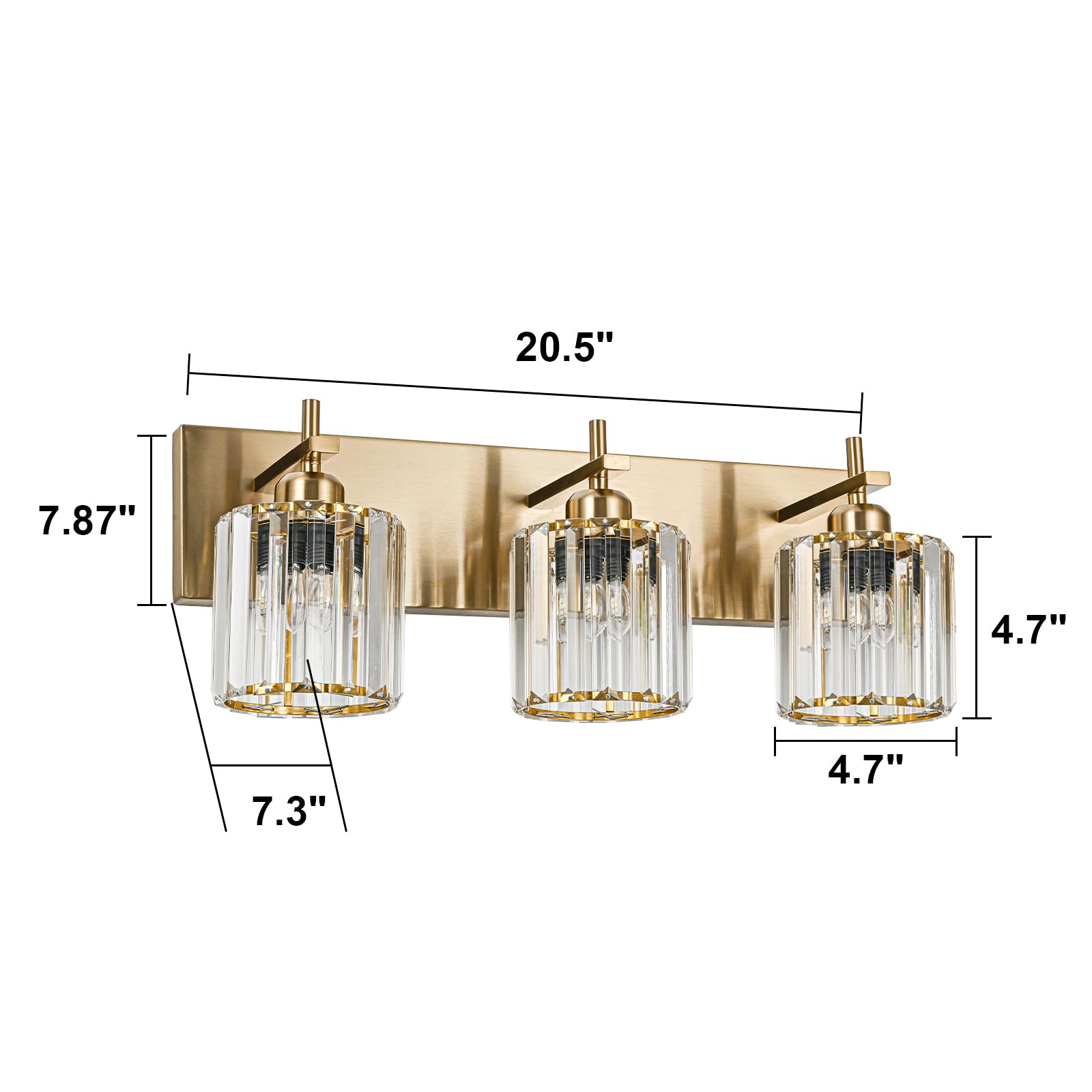 HUOKU Bathroom Vanity Lights, 3-Light Crystal Wall Lighting, Gold Finish, Metal and Crystal, Over Mirror Fixture