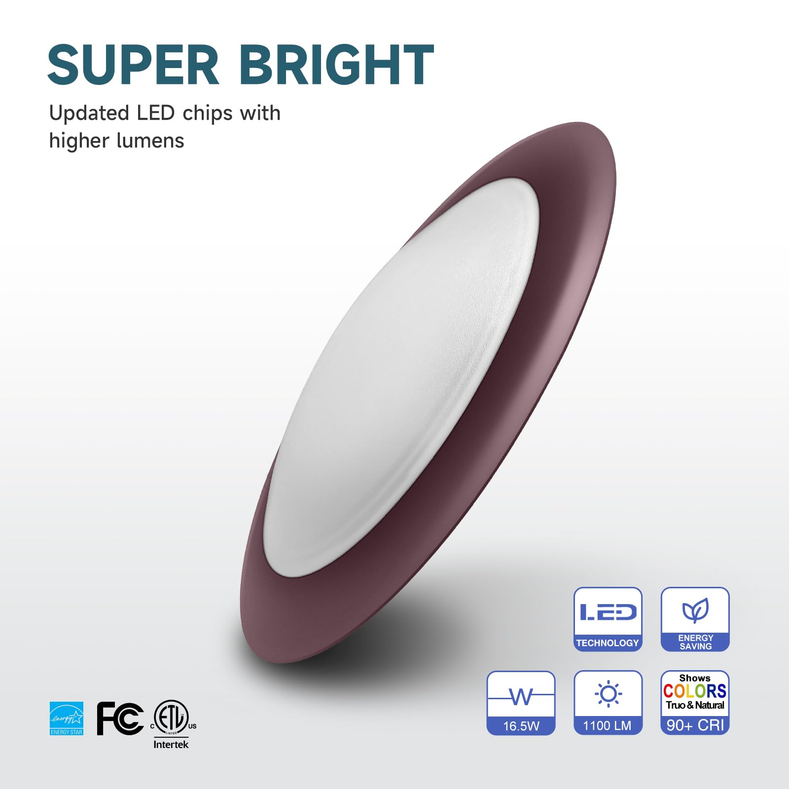 ECOELER LED Disk Light, 3000K/4000K/5000K, 16.5W, 1100lm, Aluminum, 10 Pack, Model CDR