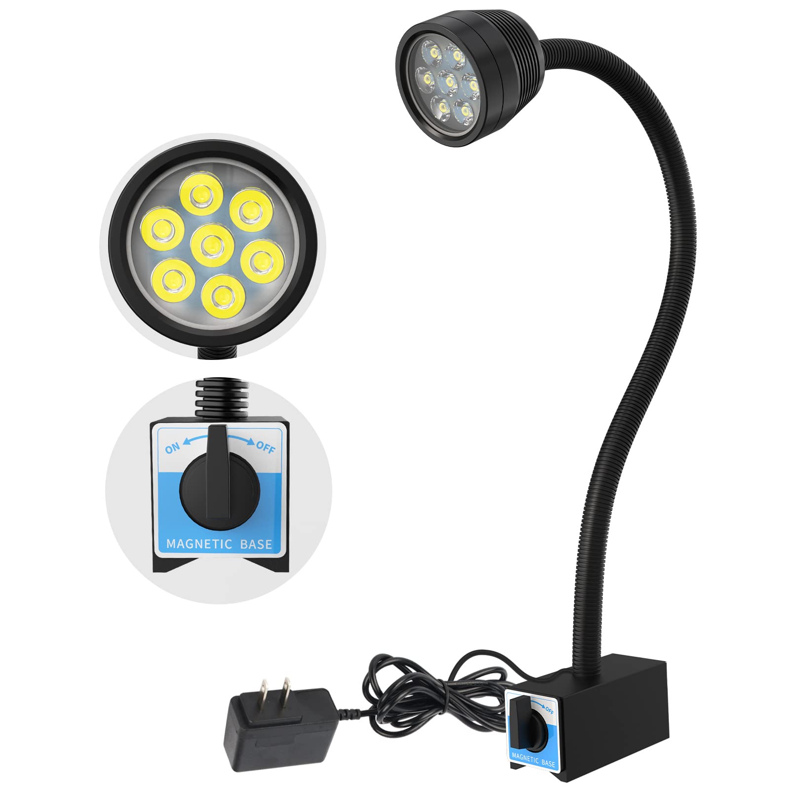 YouTeMei Magnetic Work Light, 1400 Lumens, IP65 Waterproof, Flexible Gooseneck, 14W Size, Black, with 12T Magnetic Base