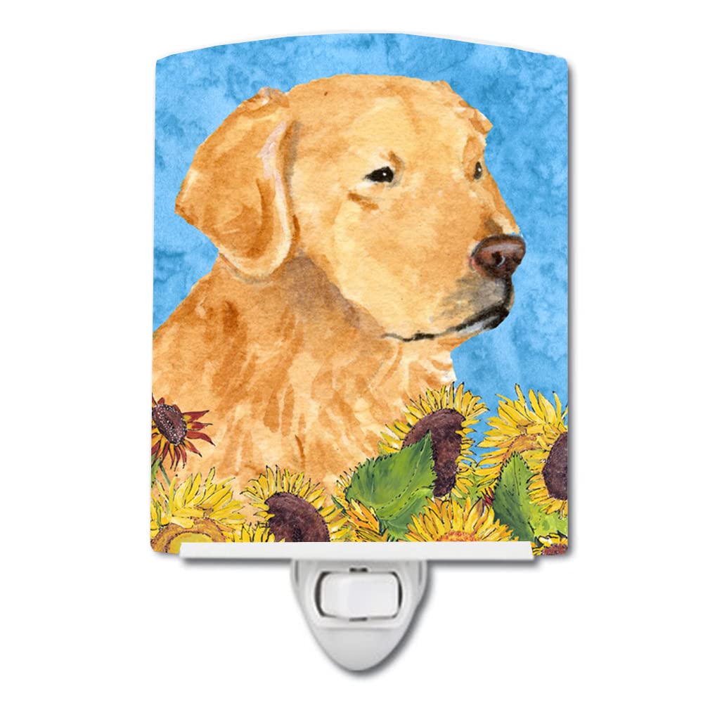 Caroline'S Treasures Ss4109Cnl Golden Retriever In Summer Flowers Ceramic Night Light Compact, Ul-Certified, Ideal For Bedroom, Bathroom, Nursery, Hallway, Kitchen, 6X4X3, Multicolor