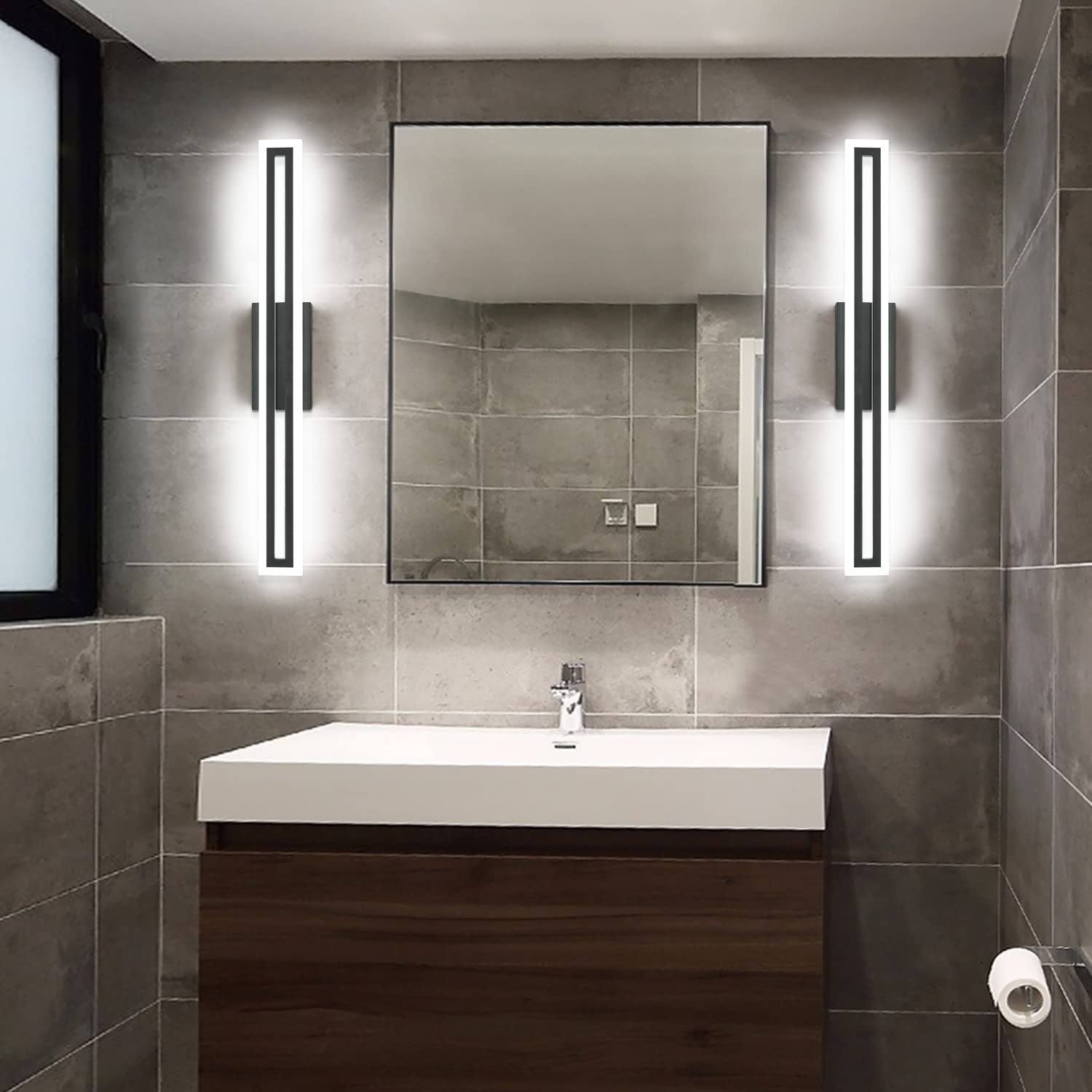SOLFART Bathroom Vanity Light Fixture, 32inch Black Acrylic LED Light, Non-Dimmable, 6000K for Mirror Lighting