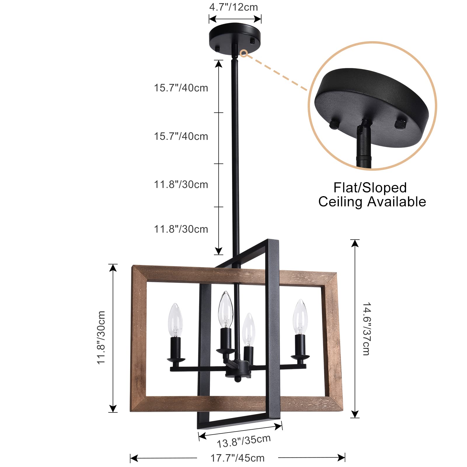Lingkai Farmhouse Chandelier Pendant Light Fixture, 4-Light, Wood Finish, Model LKCH005WD-4, Ideal for Rustic Kitchen or Dining Room