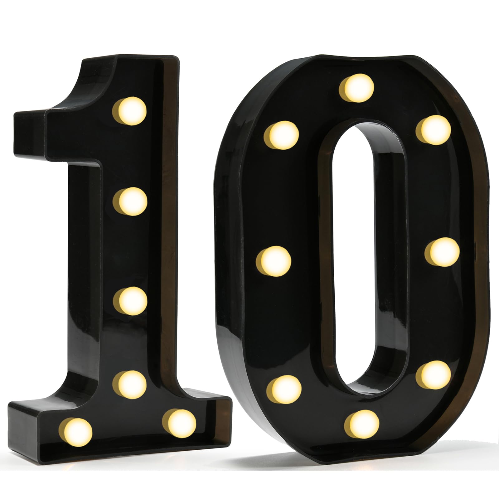 Pooqla Decorative Led Light Up Number Letters, Black Plastic Marquee Number Lights Sign for 10th Birthday Party Wedding Decor Battery Operated Black Number 10