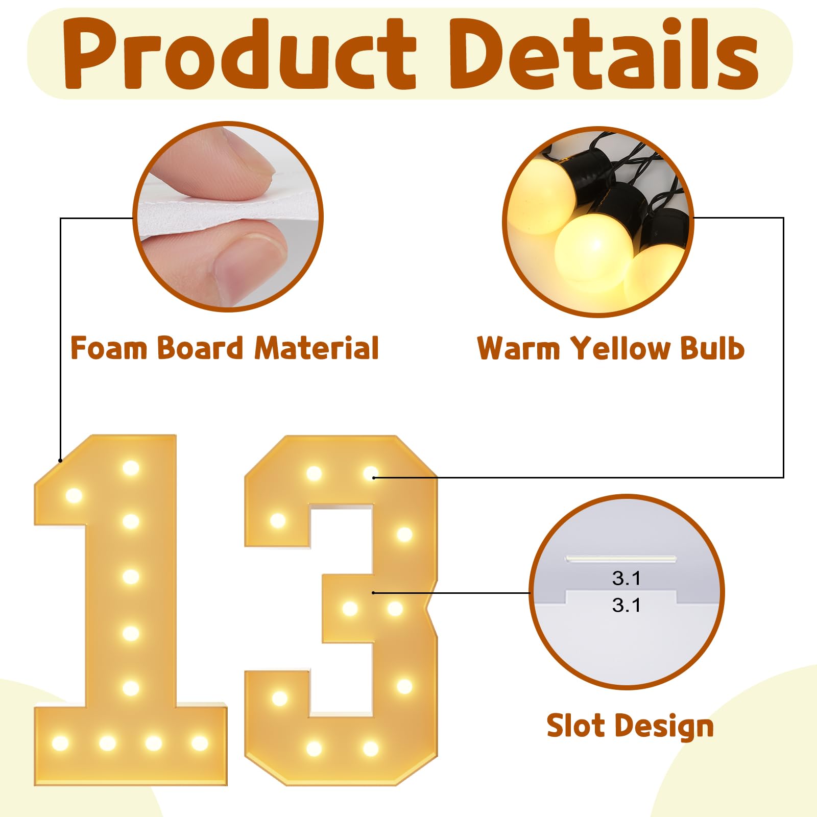 imprsv Light Up Numbers Marquee 13th Birthday Decor Foam Board 4FT Number 13 Decorations